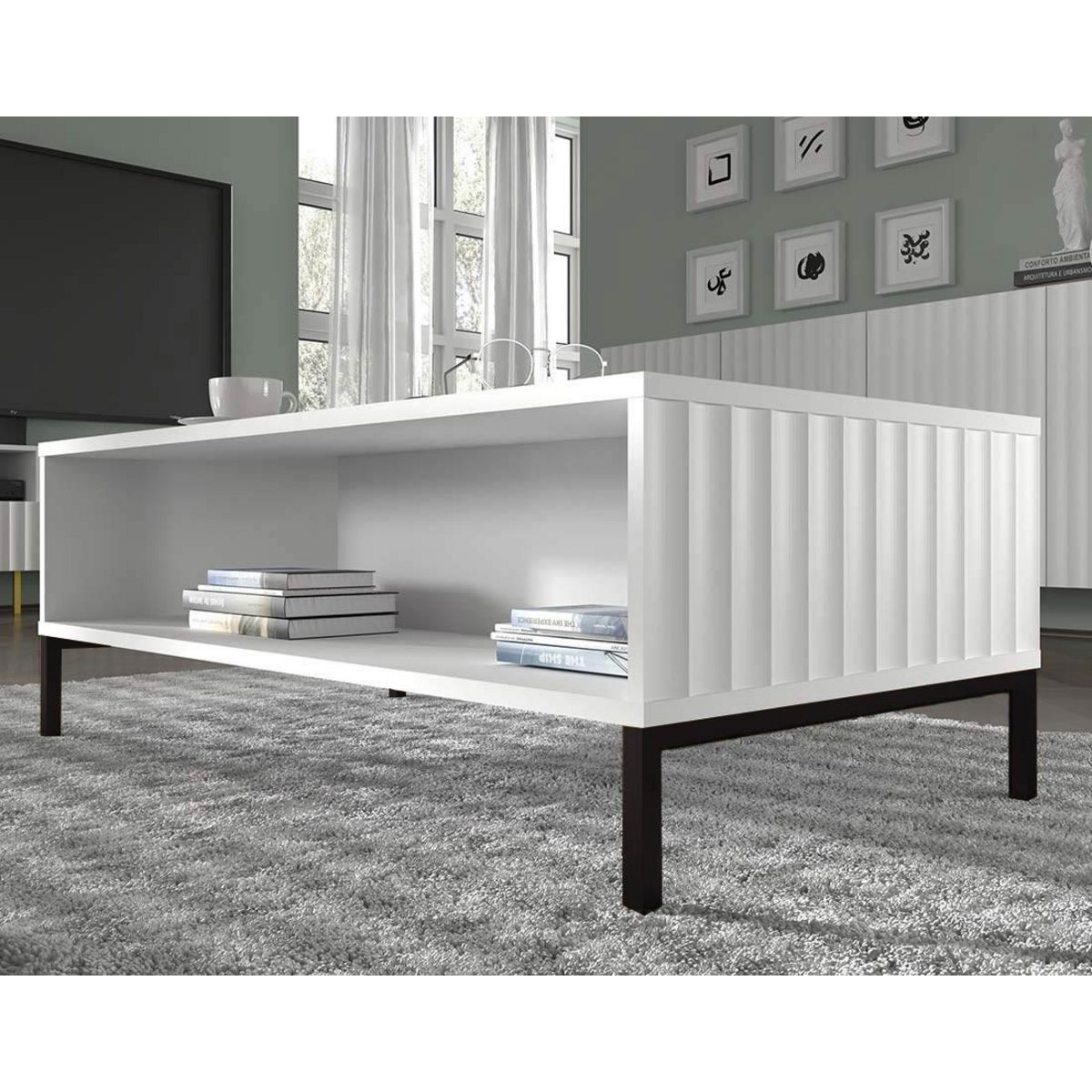 BEST MOBILIER Lara - table basse - pieds noirs - 90 cm