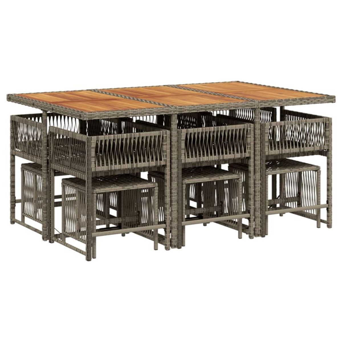 VIDAXL Ensemble a manger de jardin 11pcs avec coussins gris poly rotin