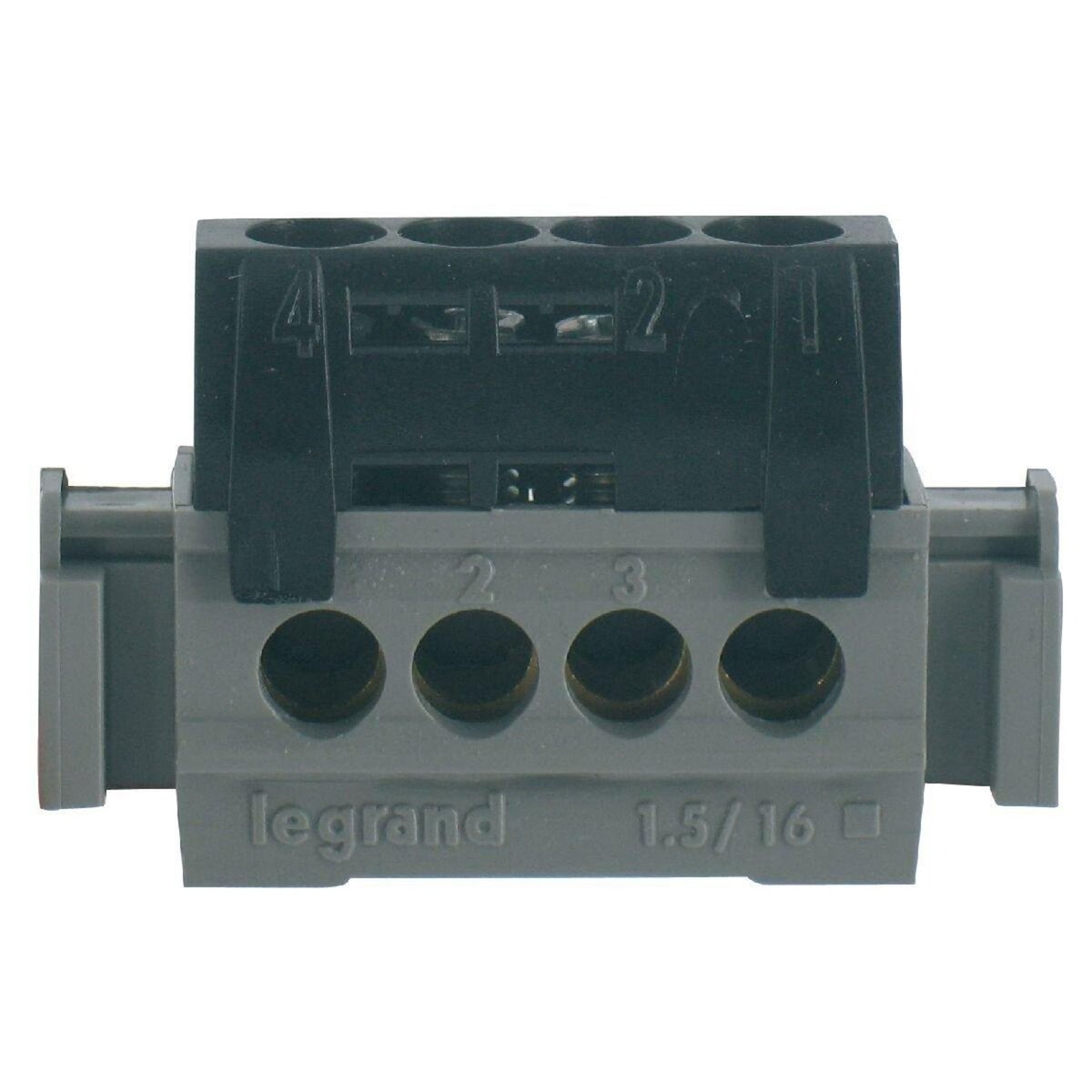 Legrand Bornier phasé noir 4 borne 16mm²