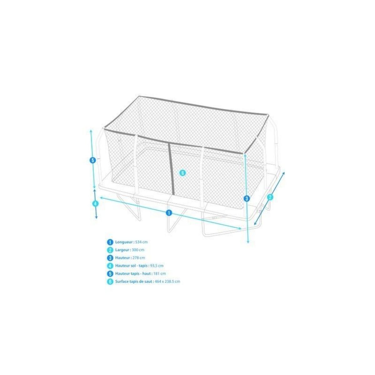 JUMP4FUN Trampoline de Jardin Rectangulaire XXL 518 x 305 cm - modèle Famille - avec Filet de sécurité, Matelas de Protection et Echelle