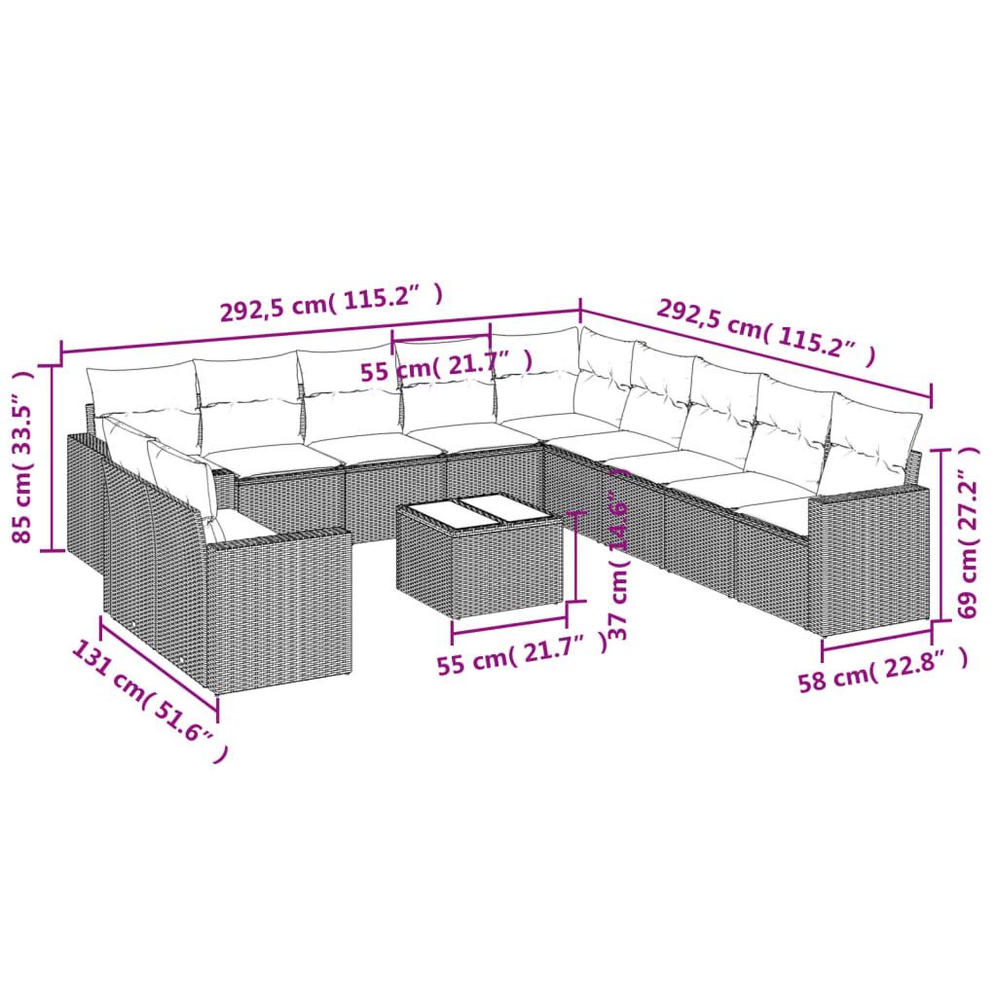 Voir la diapositive 3 : VIDAXL Salon de jardin 12 pcs avec coussins noir resine tressee