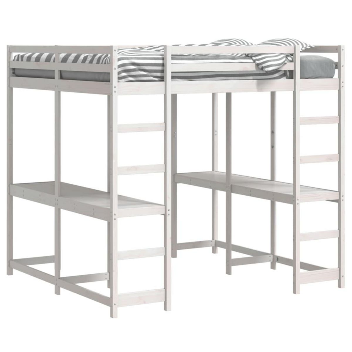 VIDAXL Lit superpose et bureau et echelle 140x200cm bois de pin massif