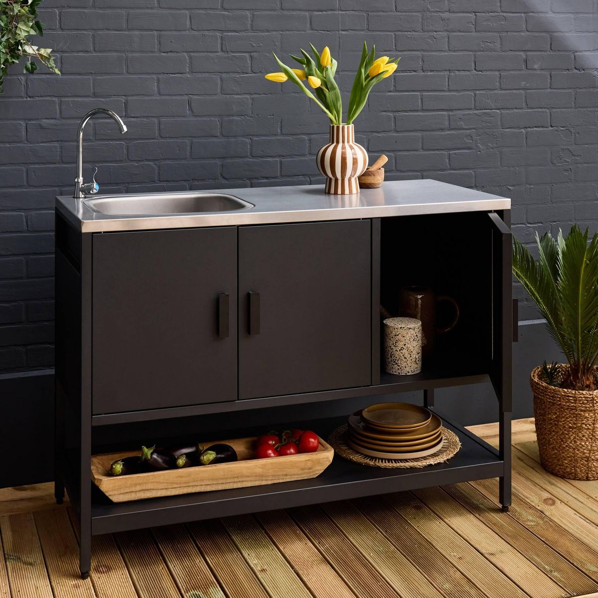 SWEEEK Cuisine extérieure en acier avec évier L120cm