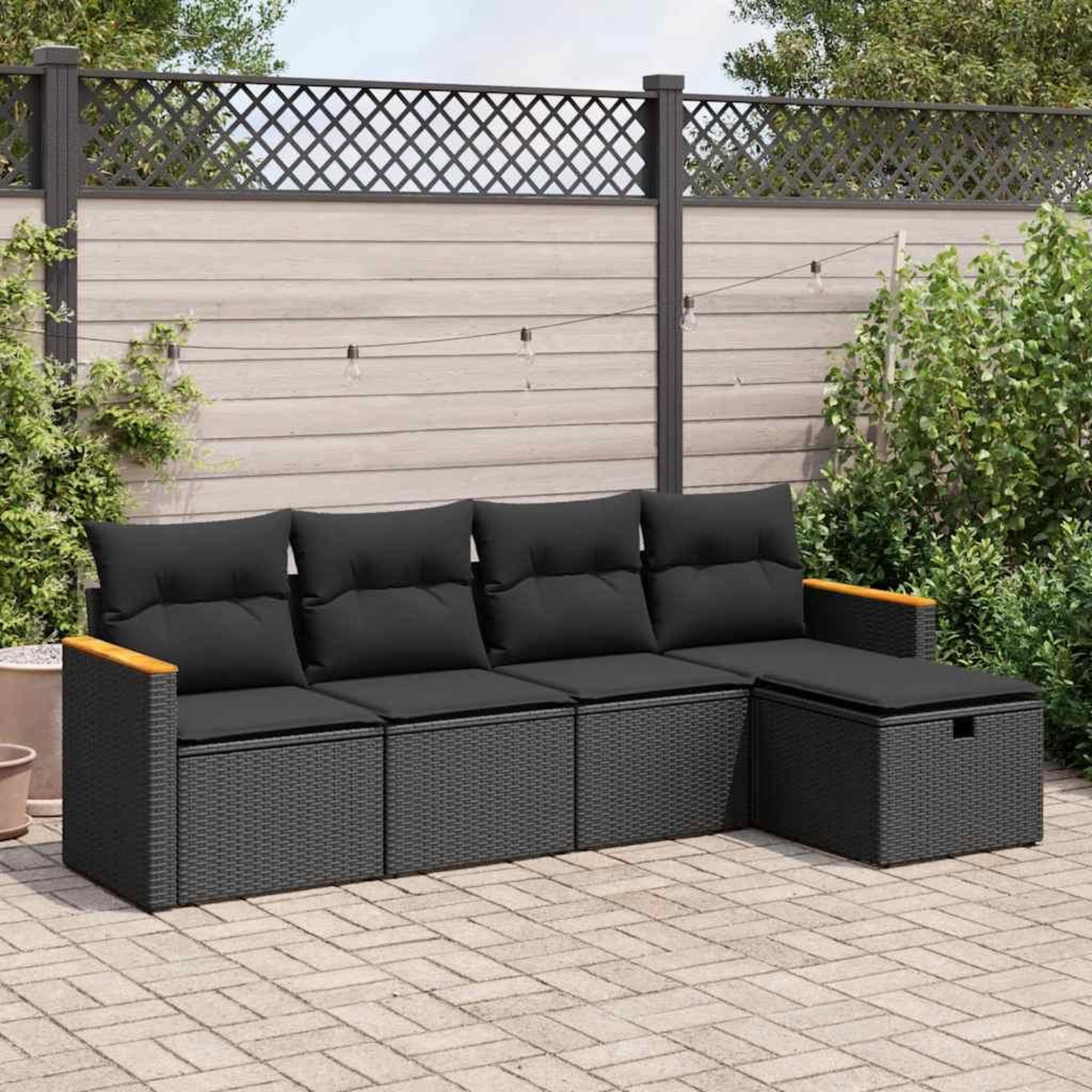VIDAXL Salon de jardin 5 pcs avec coussins noir resine tressee