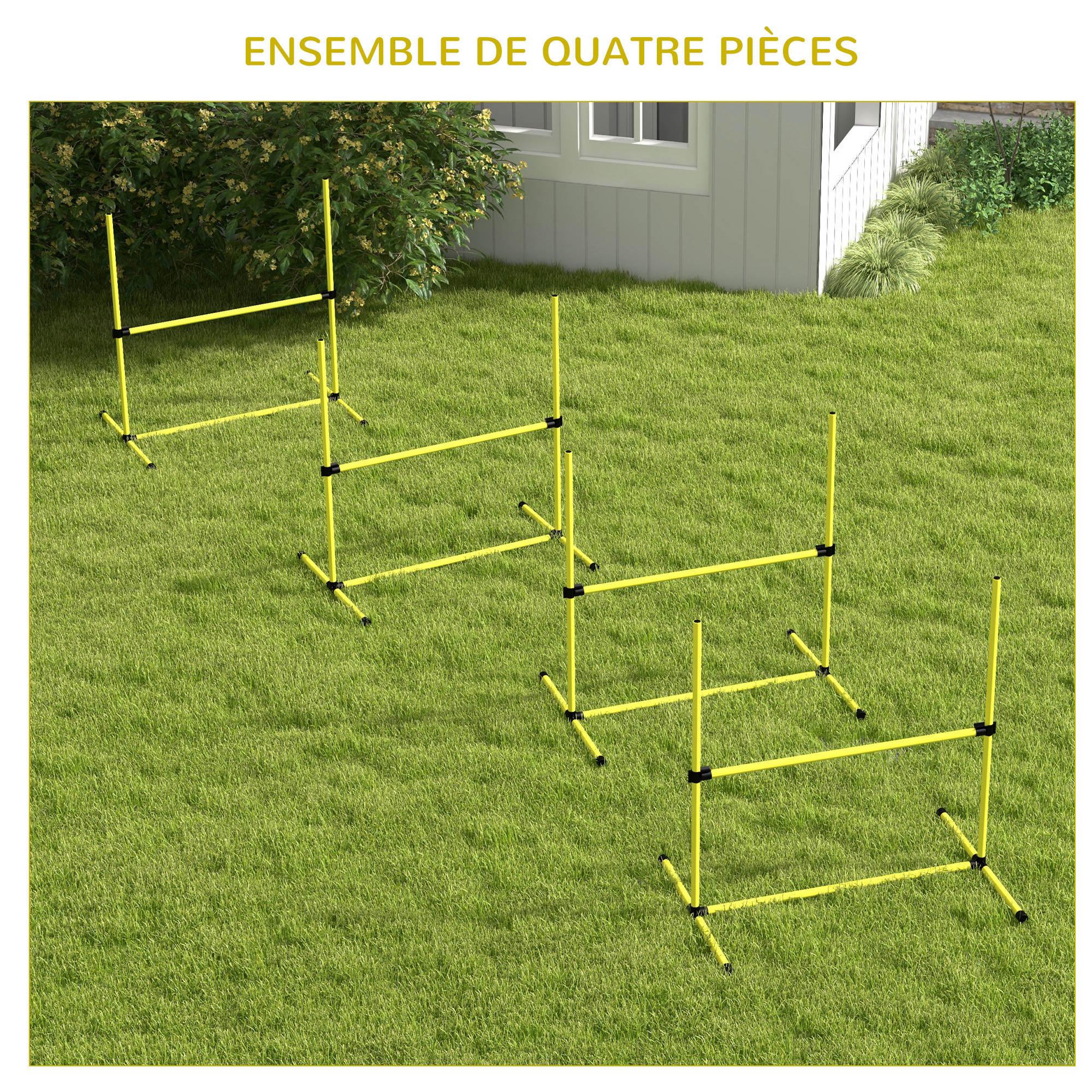 Voir la diapositive 6 : PAWHUT Agility sport pour chiens set de 4 obstacles professionnels avec système de maintien au sol sac transport fourni jaune noir