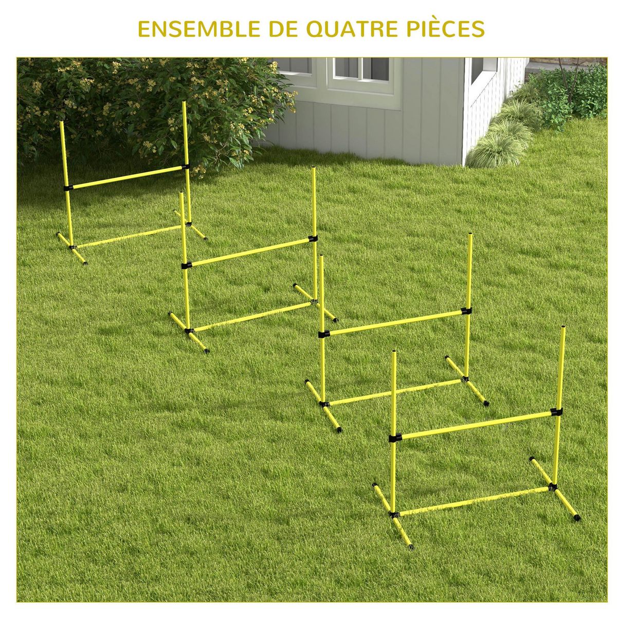 PAWHUT Agility sport pour chiens set de 4 obstacles professionnels avec système de maintien au sol sac transport fourni jaune noir