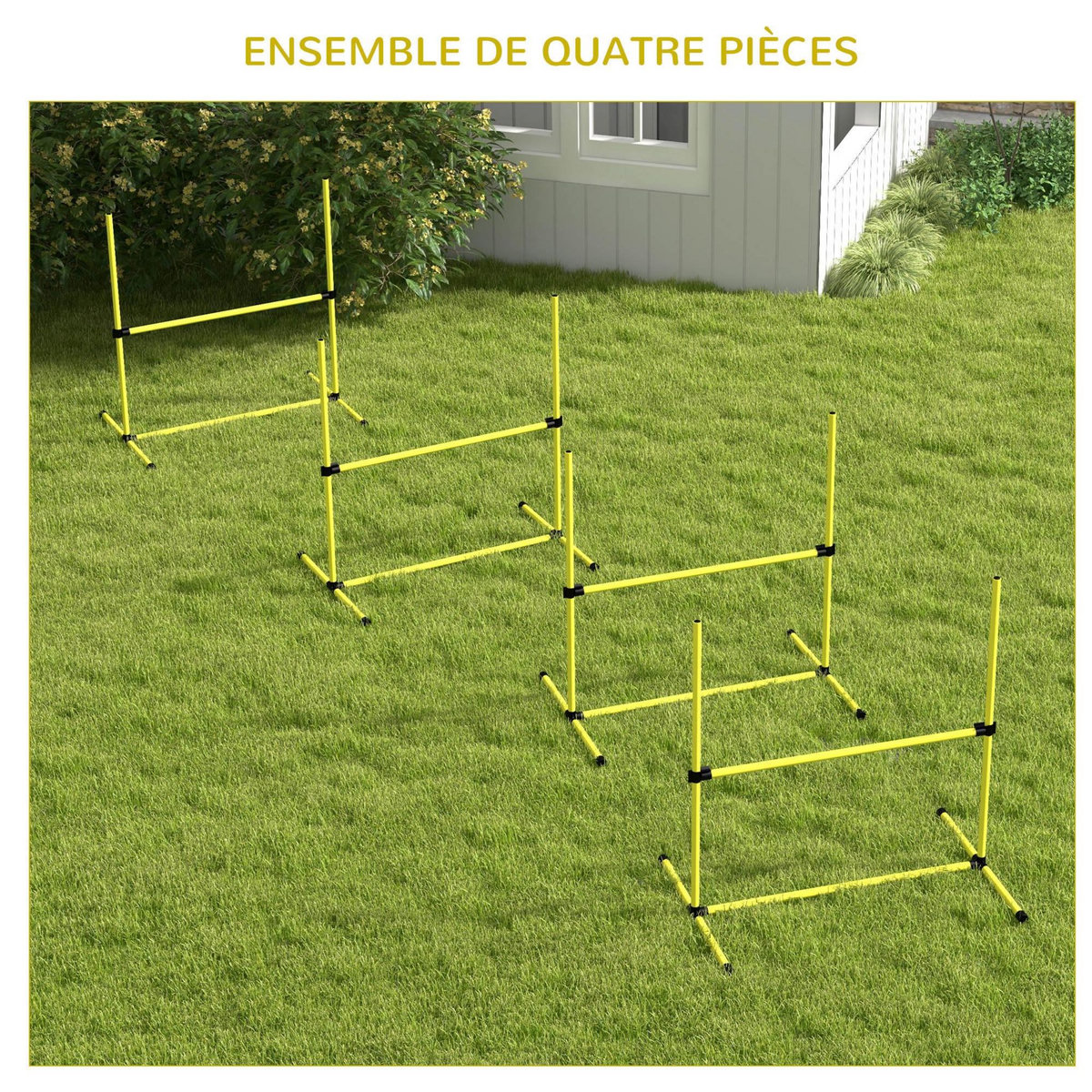 PAWHUT Agility sport pour chiens set de 4 obstacles professionnels avec système de maintien au sol sac transport fourni jaune noir