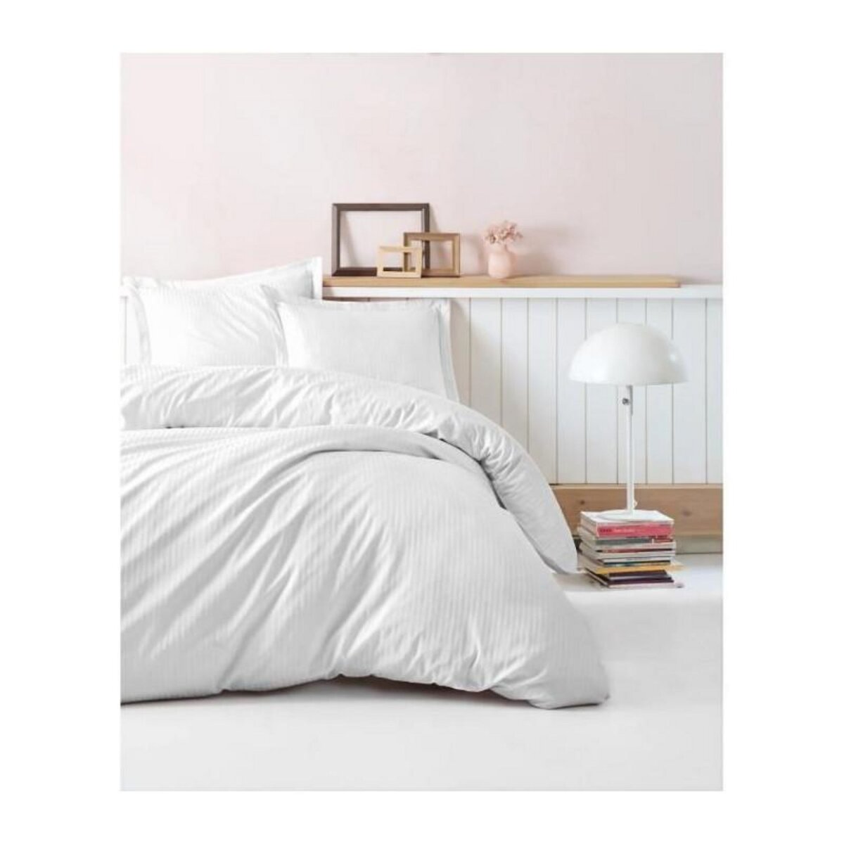 GENERIQUE Parure de lit - 129CTN63618 - 1 housse de couette 220 x 240 cm + 2 taies d'oreiller 60 x 60 cm - Satiné 100% coton - Blanc