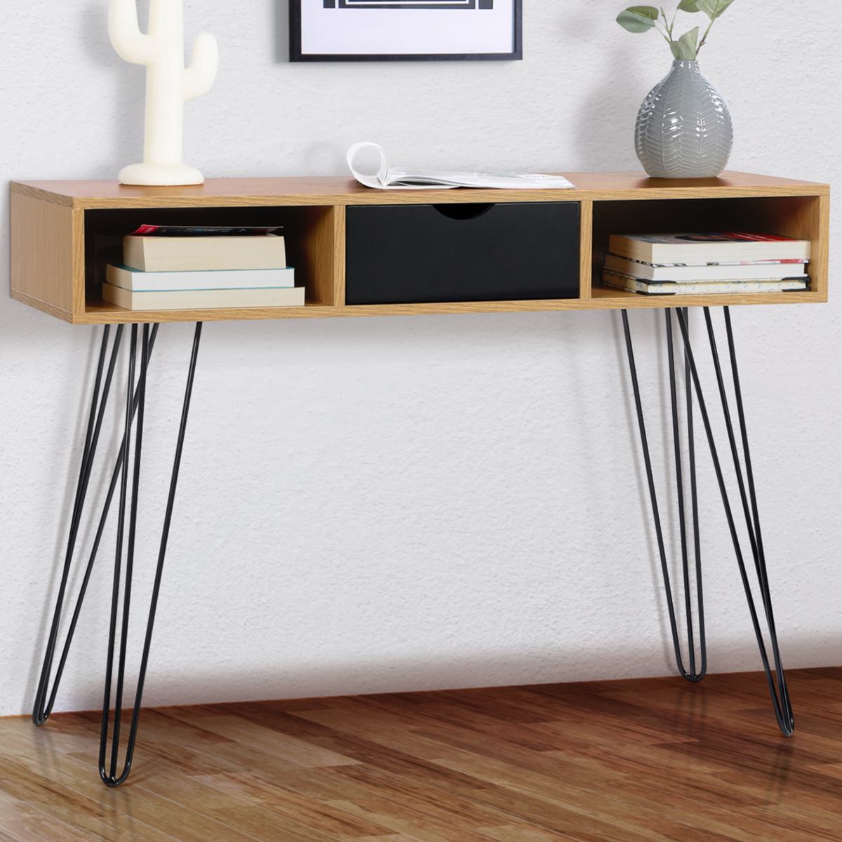 ID MARKET Console vintage NOEMI 1 tiroir bois pied épingle
