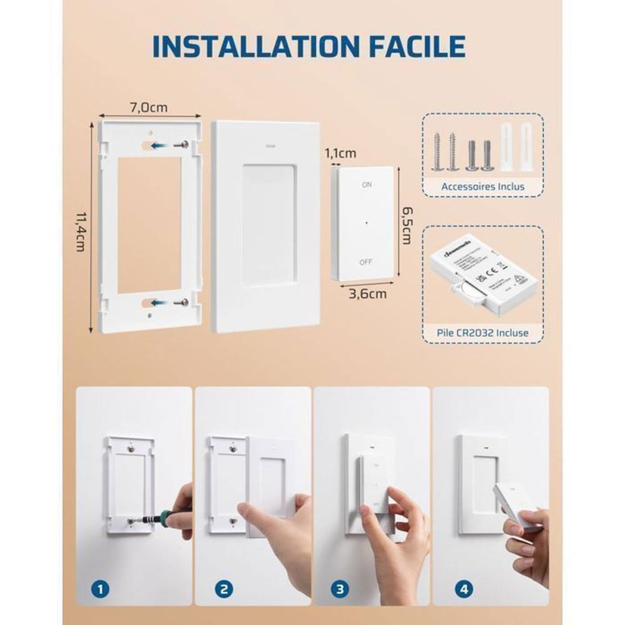 Voir la diapositive 6 : Coffret prise télécommandée blanche EU 1 prise + 2 télécommandes murales 16A 3680 W contrôle ON/OFF jusqu'à 30 m