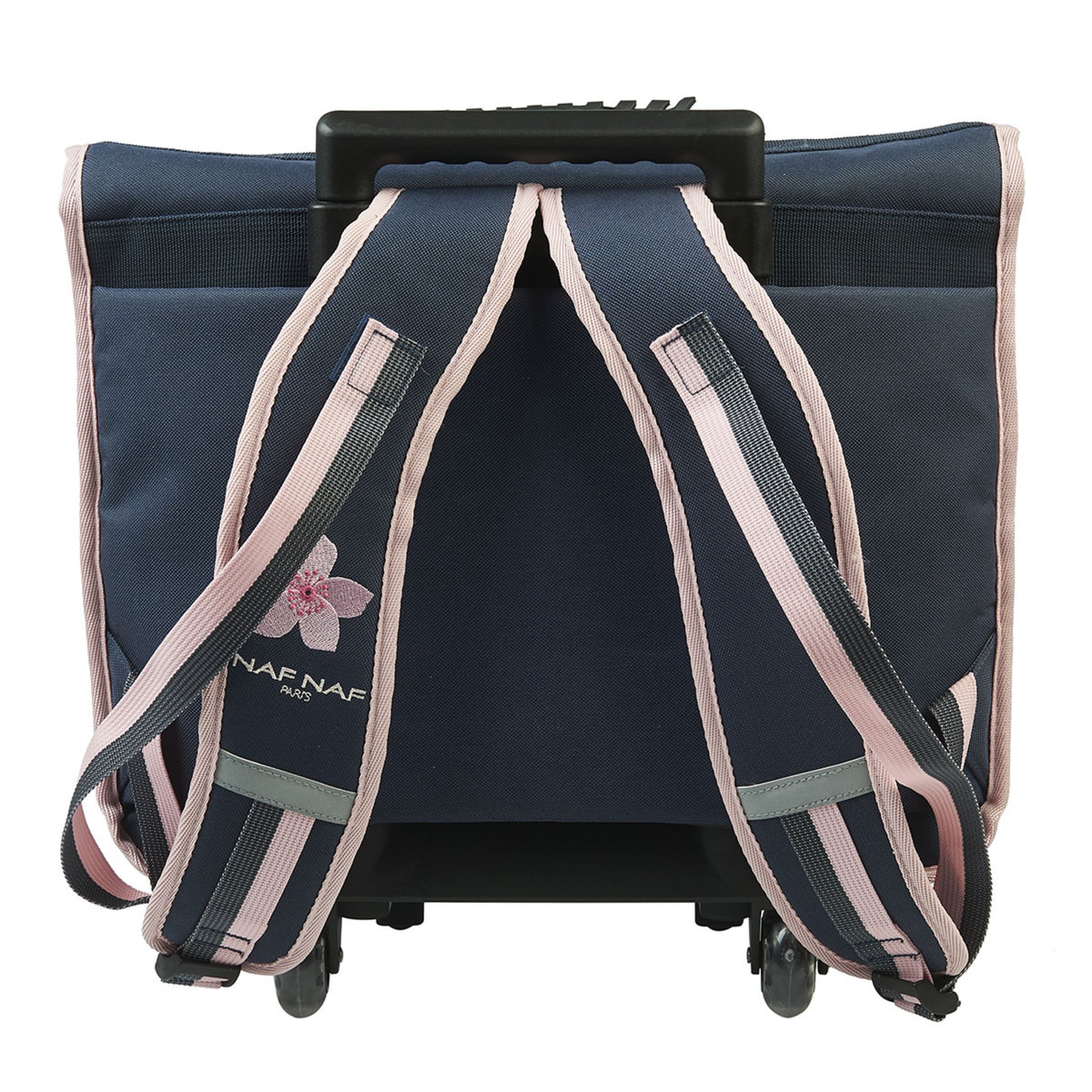 Naf Naf Cartable à roulettes bleu motif fleurs roses