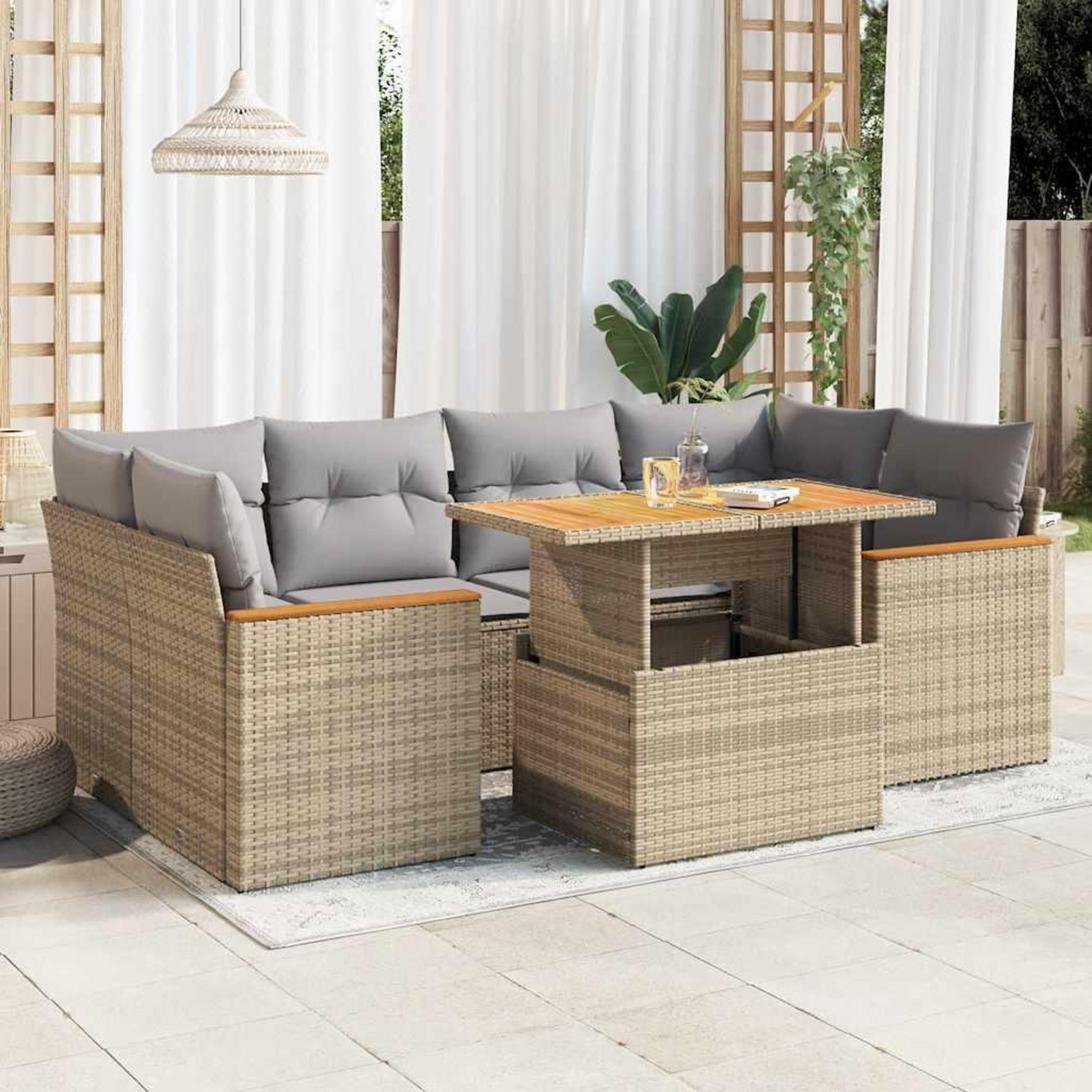 VIDAXL Salon de jardin 6 pcs avec coussins beige resine tressee acacia