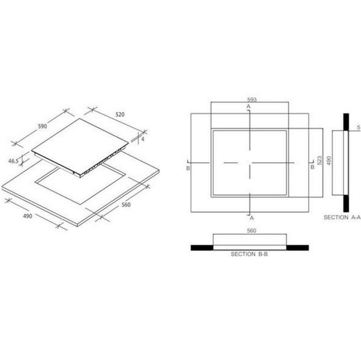 Rosieres Table de cuisson vitrocéramique 59cm 4 feux 6500w noir - rh64dbcp/2