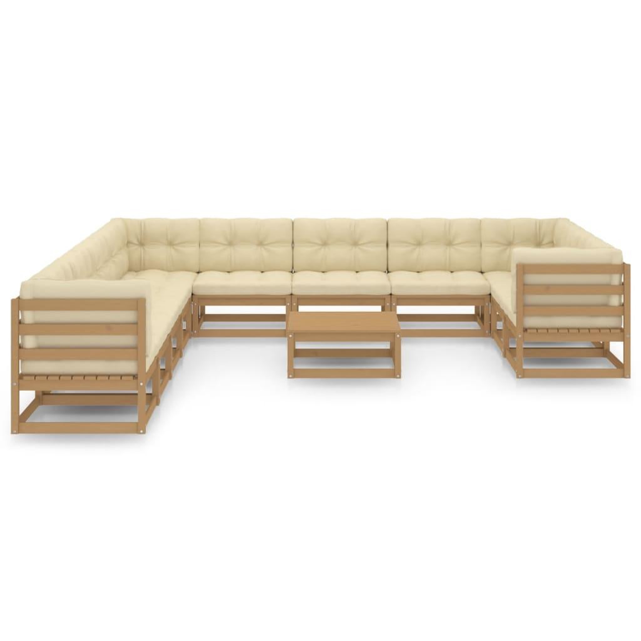 Voir la diapositive 2 : VIDAXL Salon de jardin 12 pcs avec coussins marron miel bois de pin