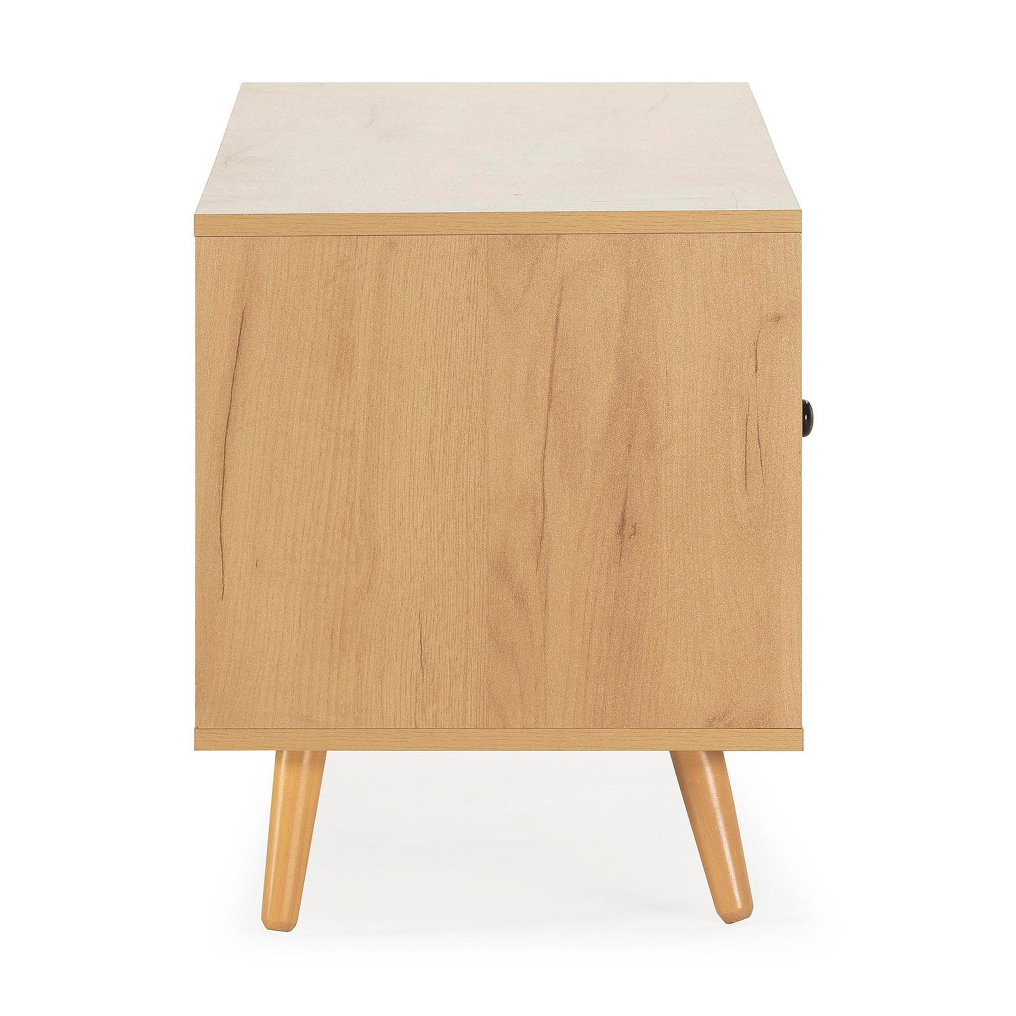 Voir la diapositive 3 : VS VENTA-STOCK Meuble TV Bella 2 Portes Couleur Chêne avec Rotin Naturel