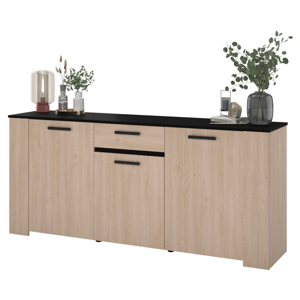 Ensemble table de séjour extensible L157/207 cm + buffet 3 portes + buffet haut LOLA