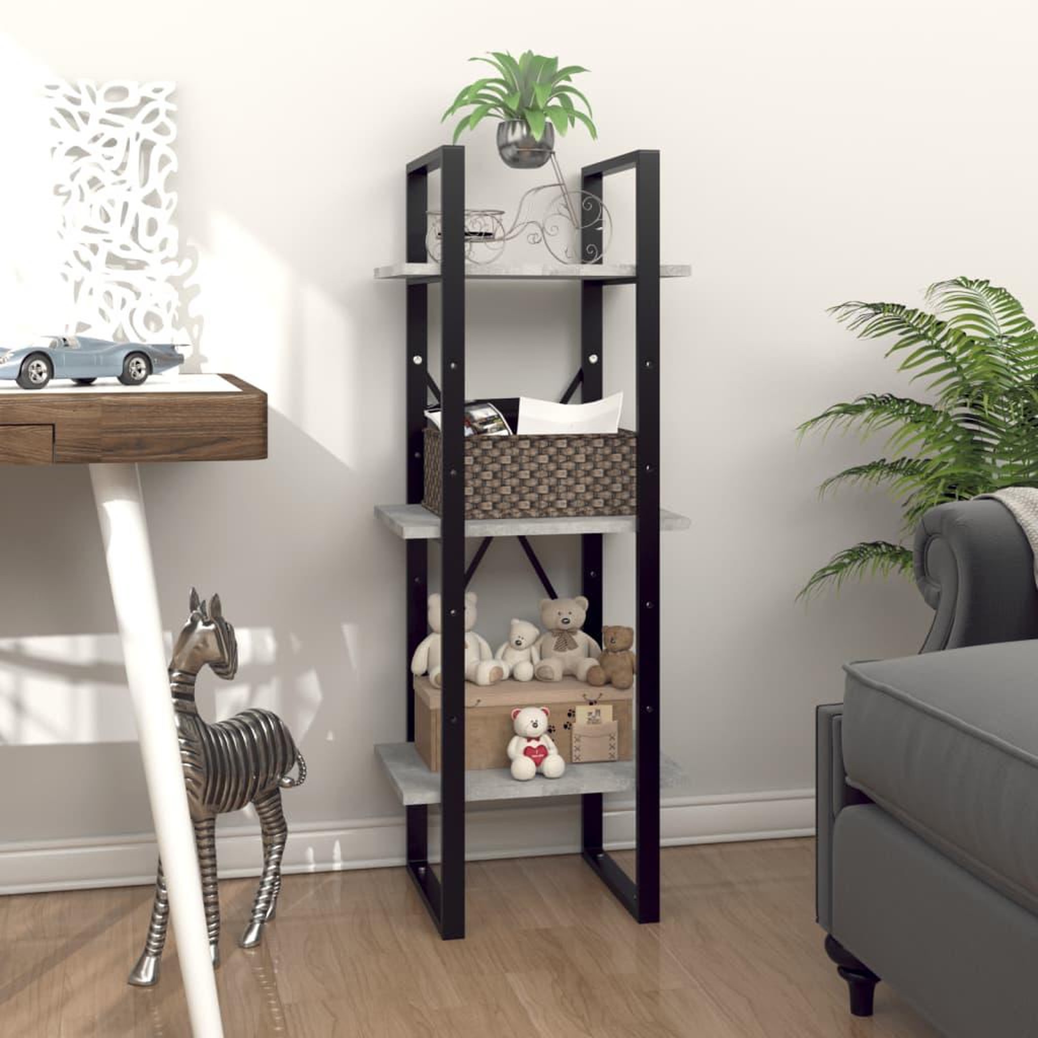 Voir la diapositive 1 : VIDAXL Bibliotheque a 3 niveaux gris beton 40x30x105cm bois ingenierie