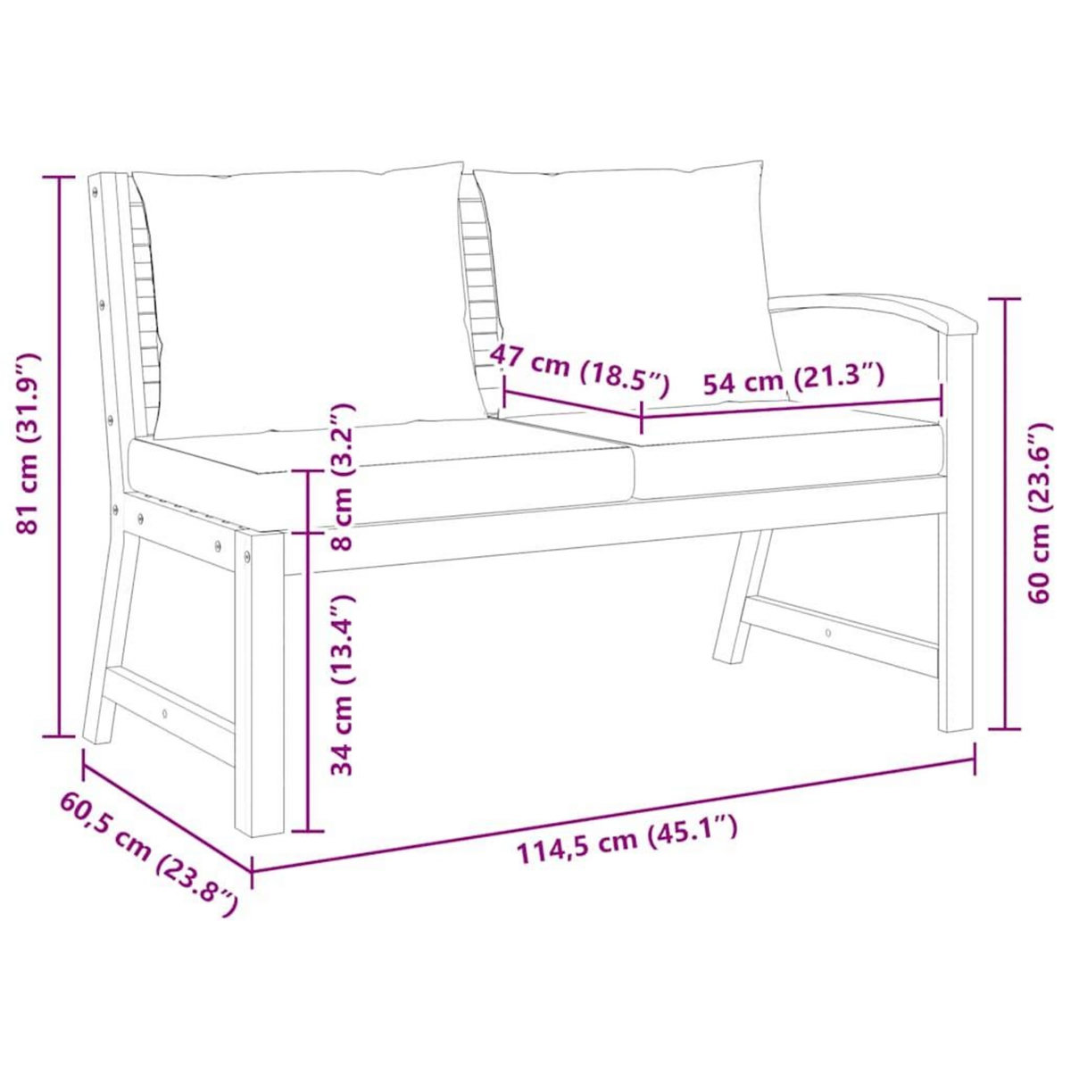 VIDAXL Banc de jardin 114,5 cm avec coussin gris fonce Bois d'acacia