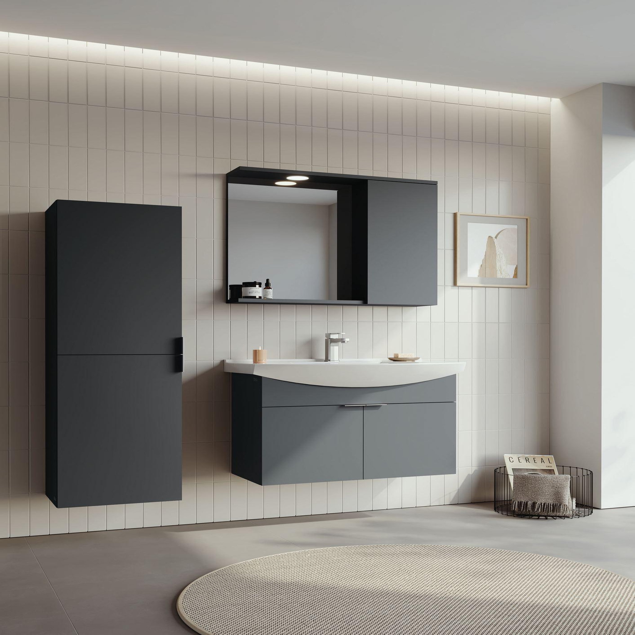 Voir la diapositive 4 : Habitat et Jardin Meuble avec simple vasque et miroir  Purus 80  - 80 x 50 x 58 cm - Matte Anthracite