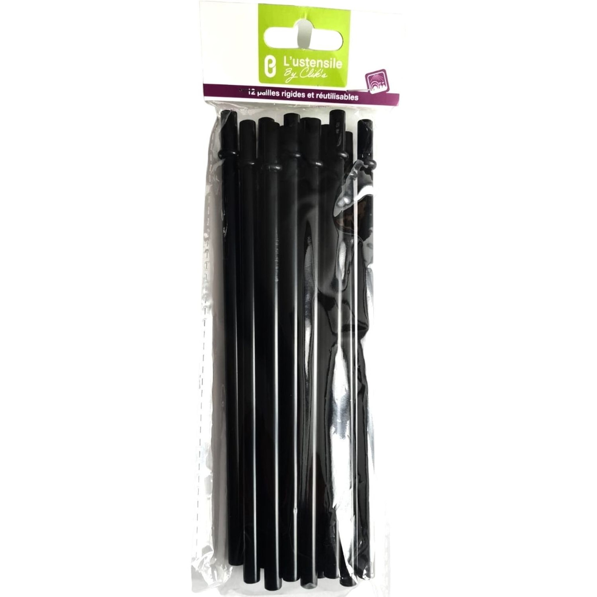 Pailles réutilisables noires X12