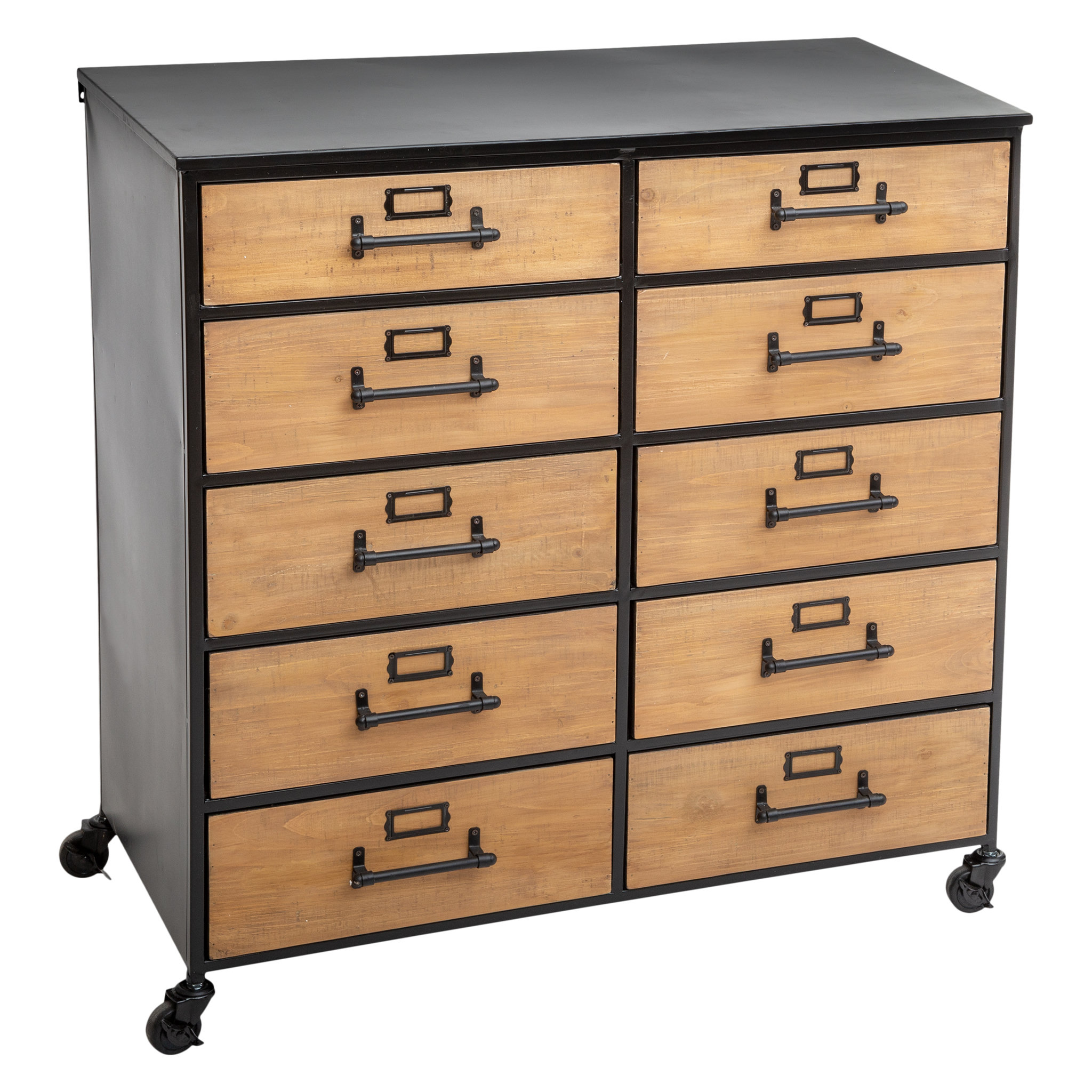 Voir la diapositive 1 : ATMOSPHÉRA Commode  en métal et bois sur roulettes 10 tiroirs L83cm PARIS