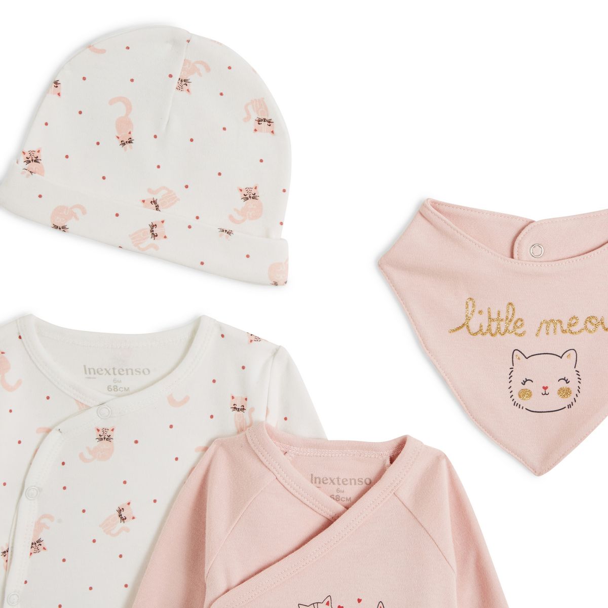 INEXTENSO Ensemble dors bien + body + bavoir + bonnet bébé fille