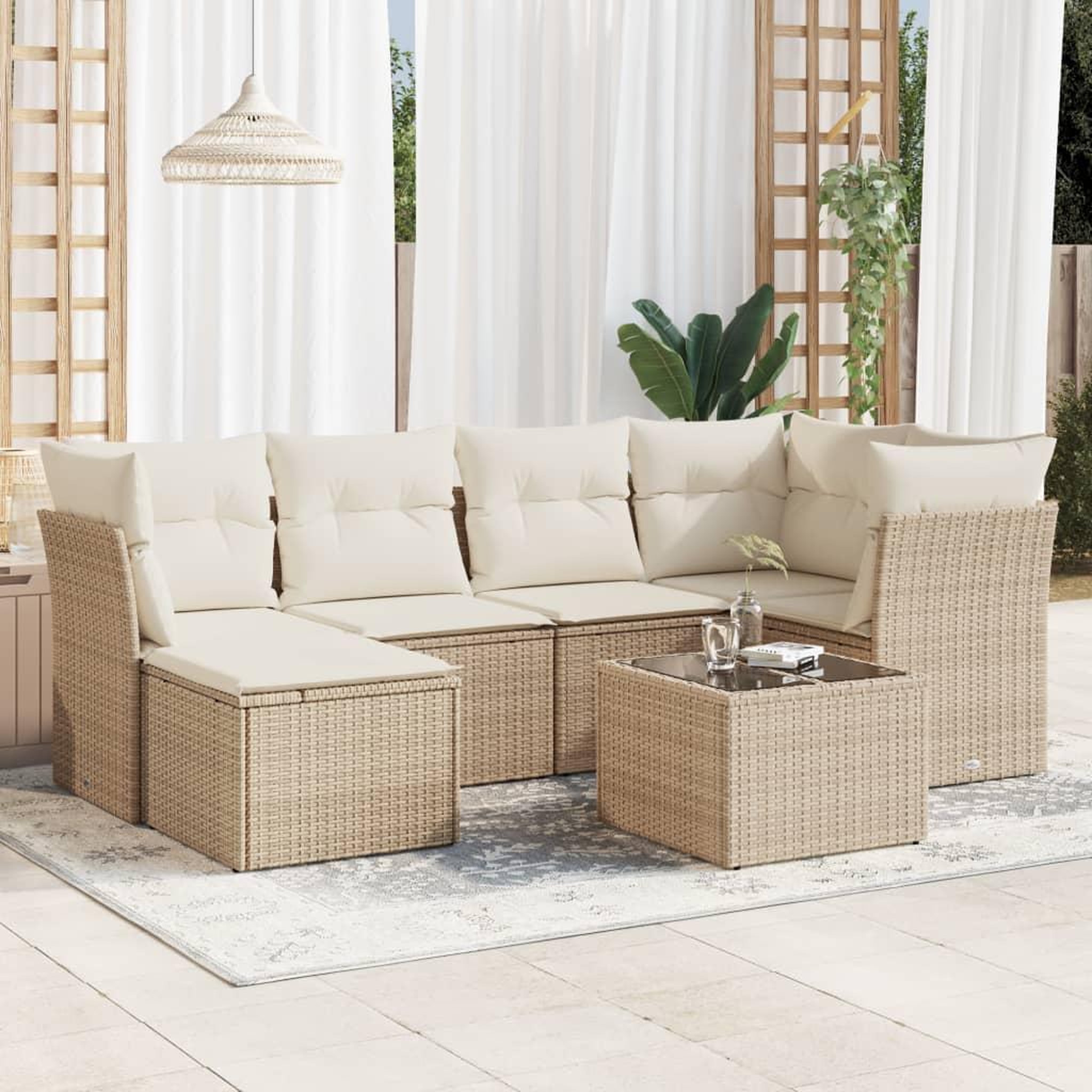 VIDAXL Salon de jardin avec coussins 7 pcs beige resine tressee