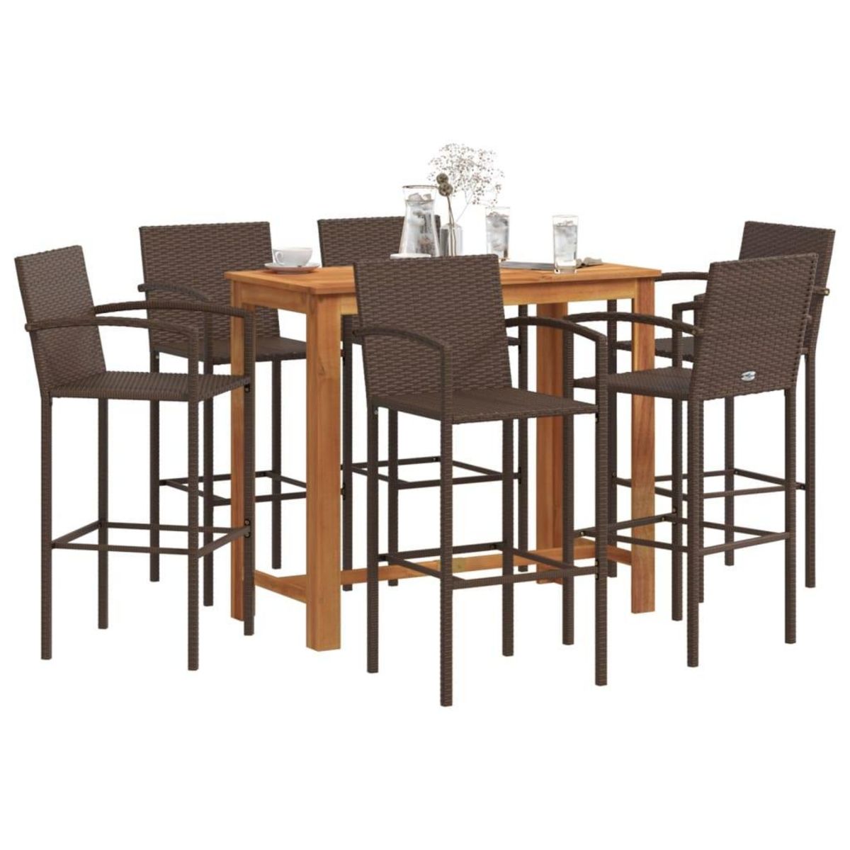 VIDAXL Ensemble de bar de jardin 7 pcs marron bois massif acacia rotin