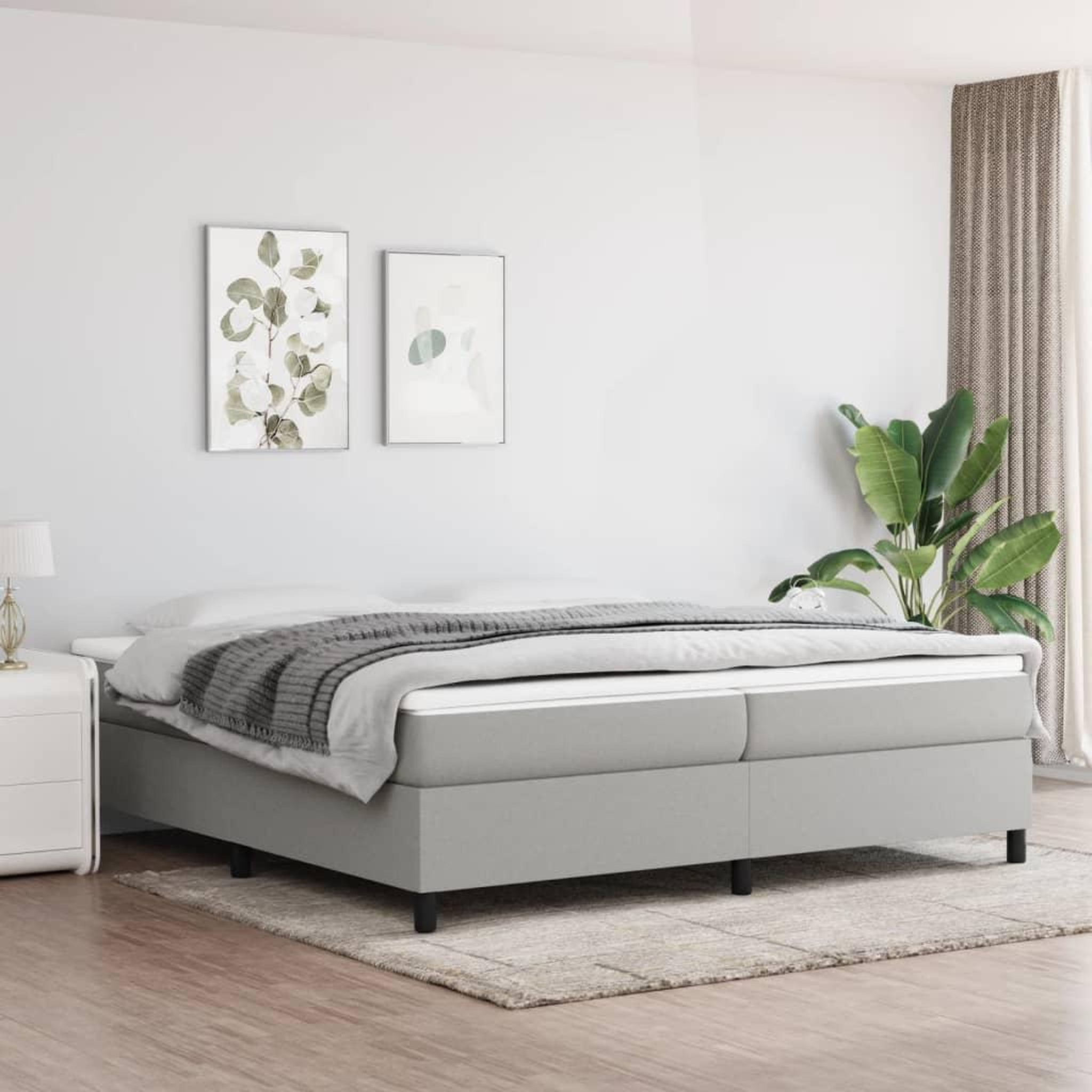 Voir la diapositive 1 : VIDAXL Sommier a lattes de lit avec matelas Gris clair 200x200cm Tissu
