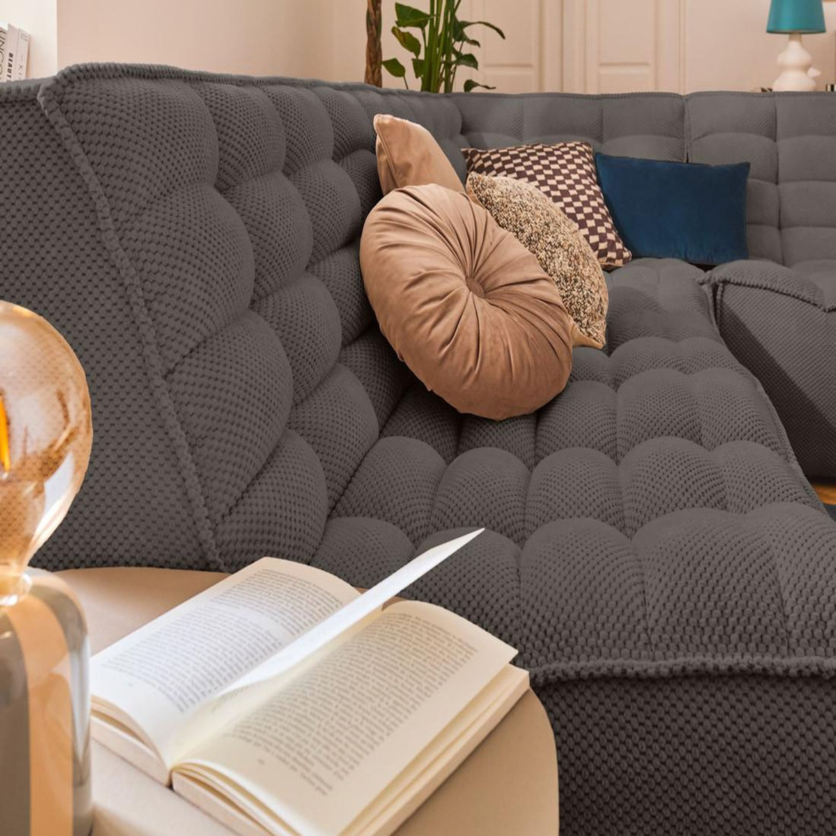 LISA DESIGN Ellie - canapé modulable d'angle réversible 4 places en velours texturé