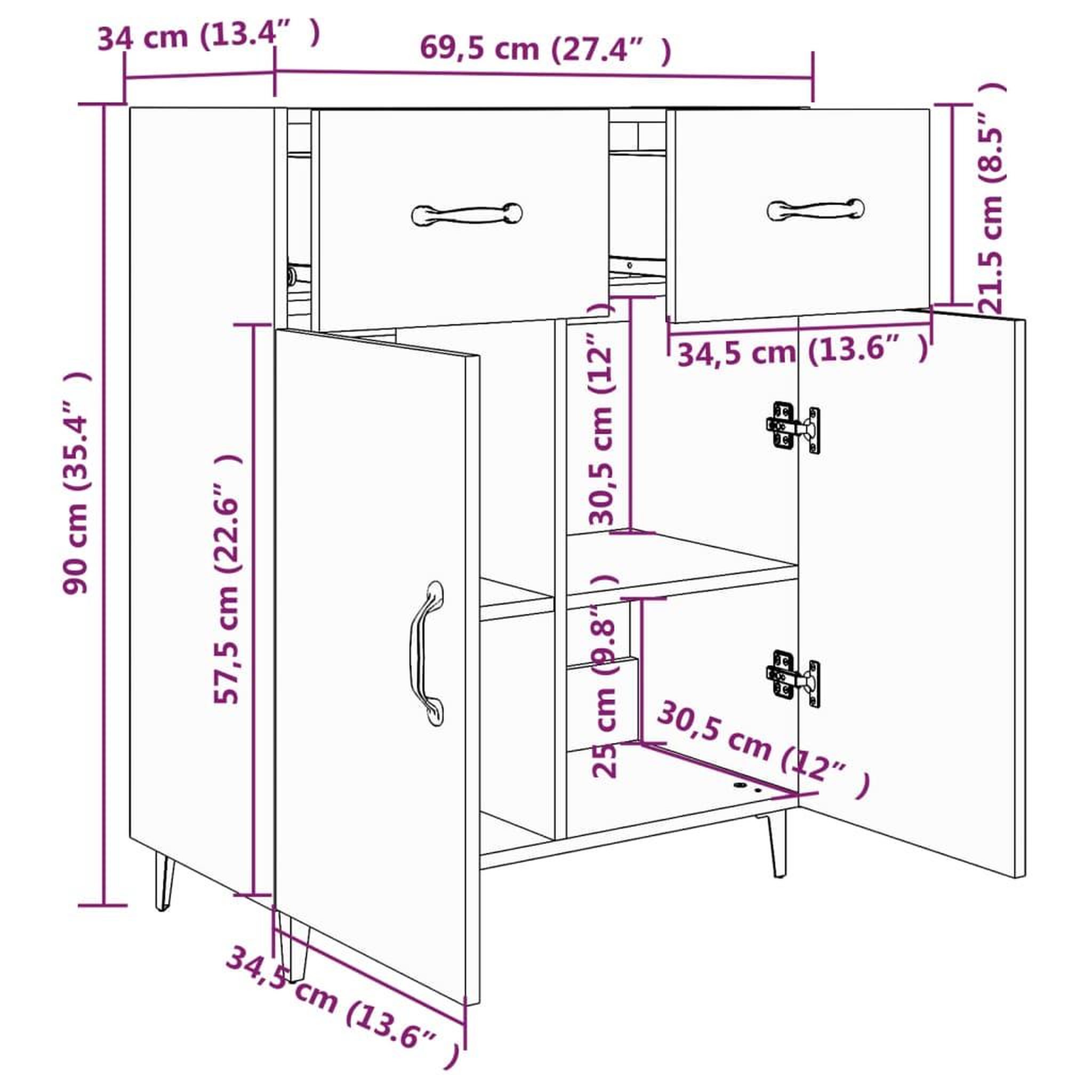 Voir la diapositive 6 : VIDAXL Buffet blanc 69,5x34x90 cm bois d'ingenierie