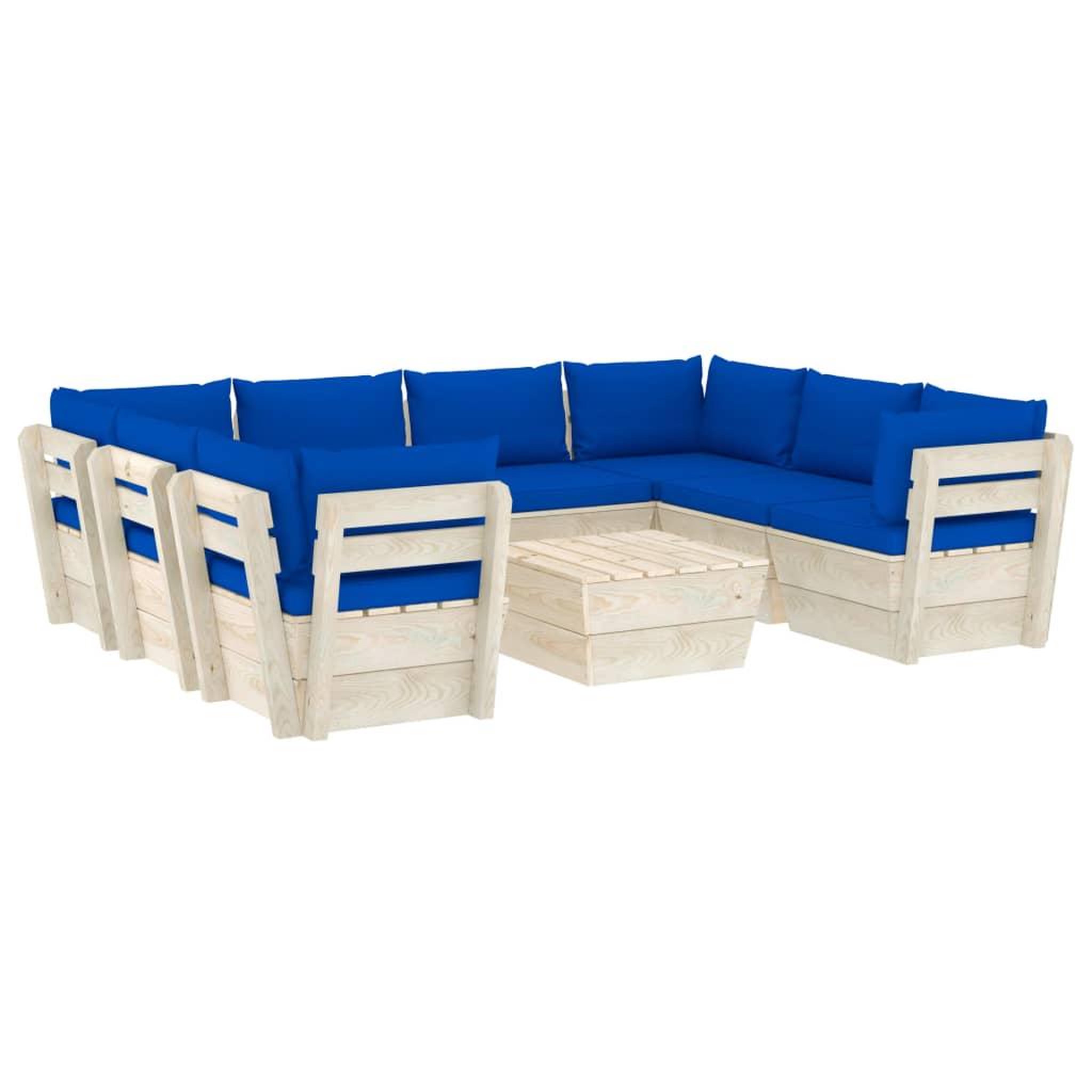 Voir la diapositive 2 : VIDAXL Salon de jardin palette 9 pcs avec coussins bois d'epicea