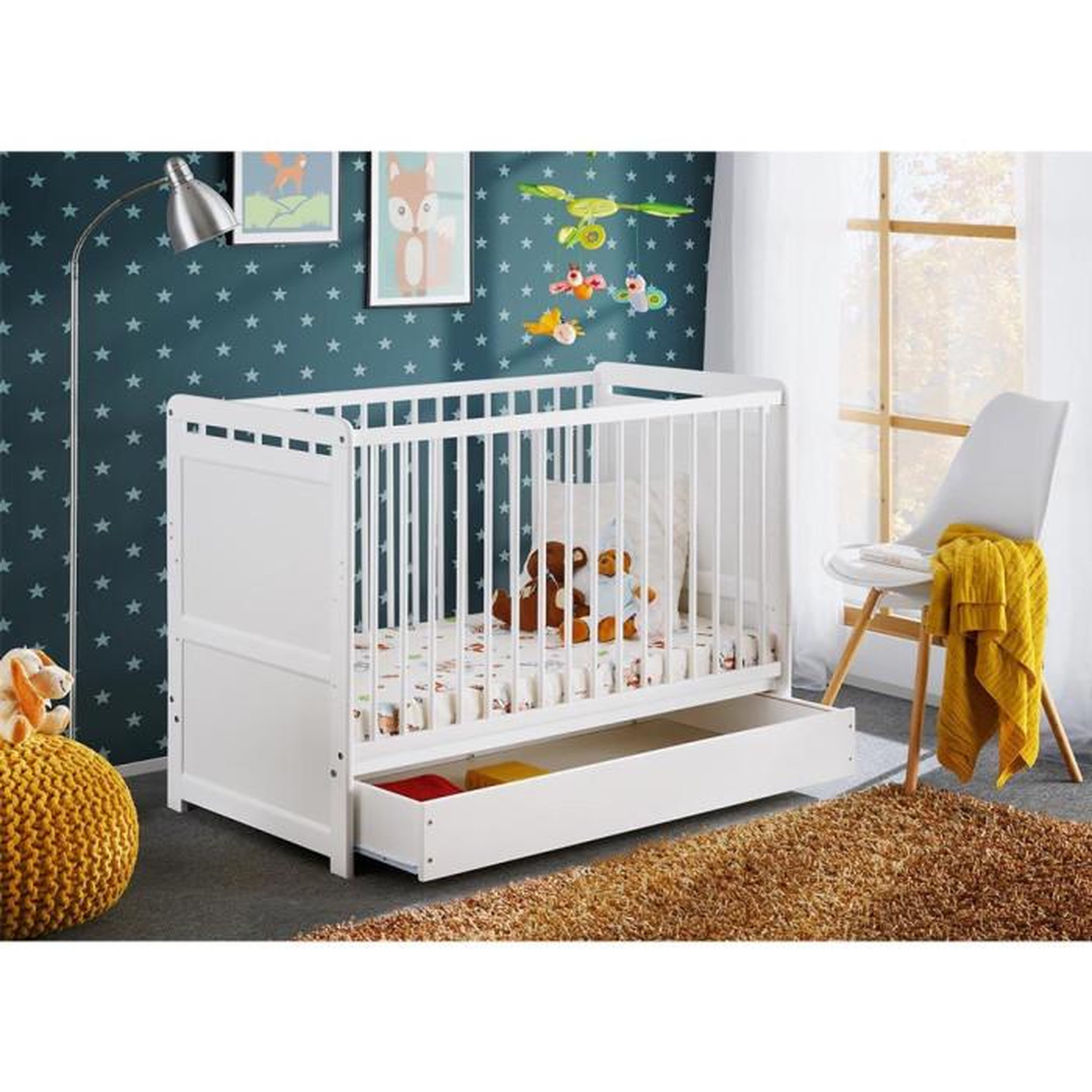 Voir la diapositive 2 : Paris Prix Lit Bébé & Tiroir de Lit  Tymek  124cm Blanc