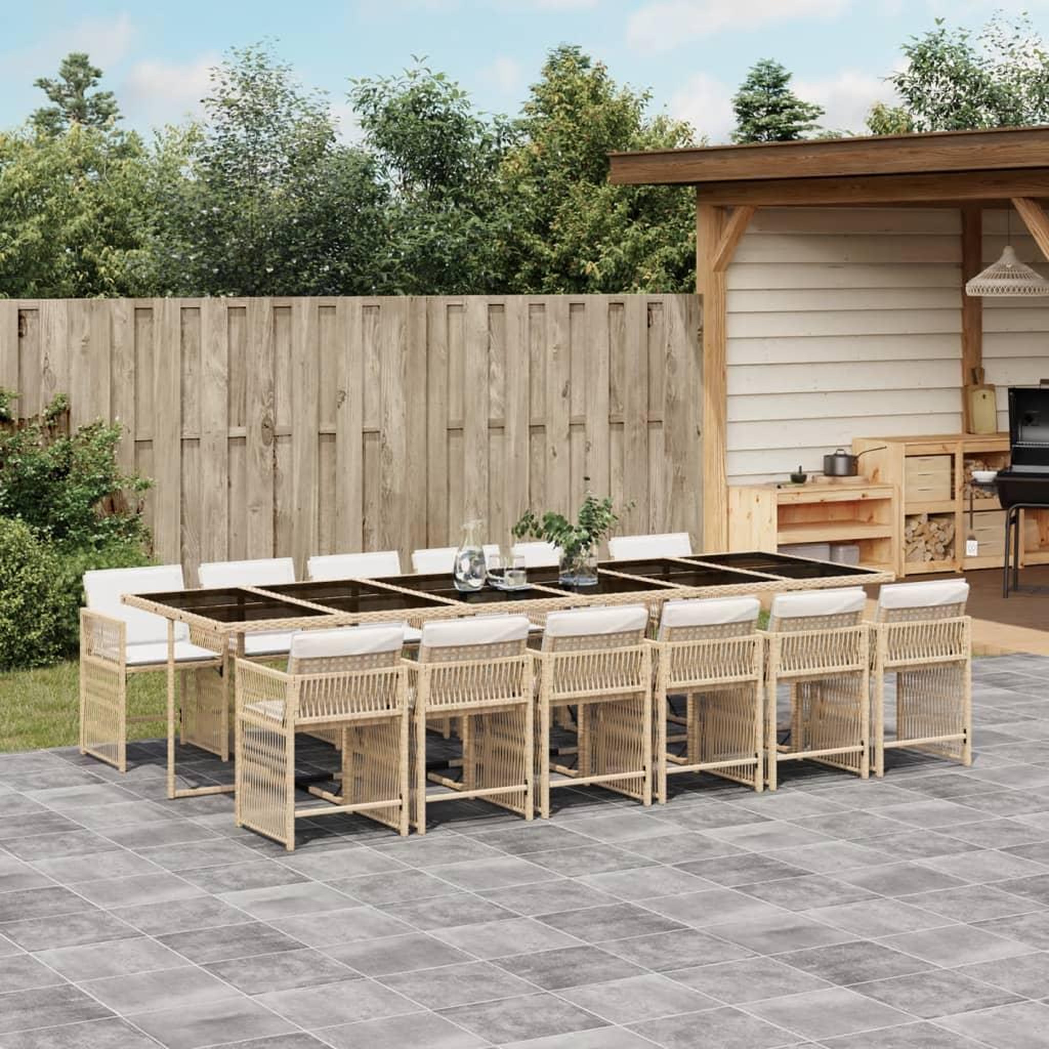 VIDAXL Ensemble a manger de jardin et coussins 13 pcs beige