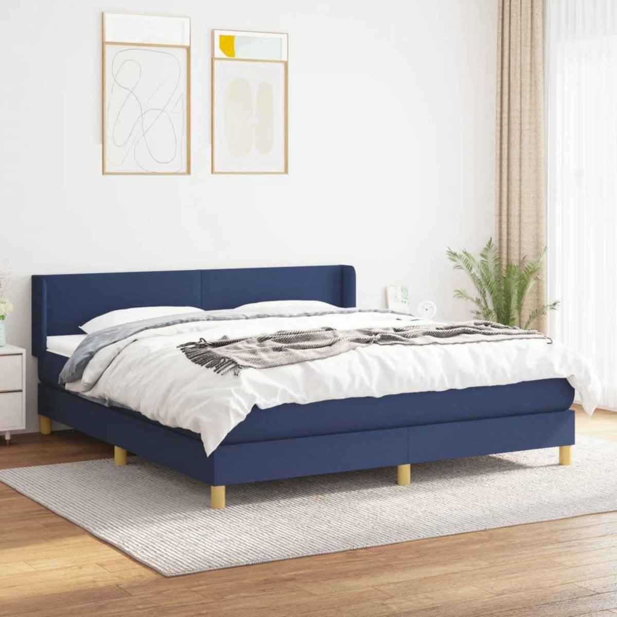 VIDAXL Sommier a lattes de lit avec matelas Bleu 180x200 cm Tissu
