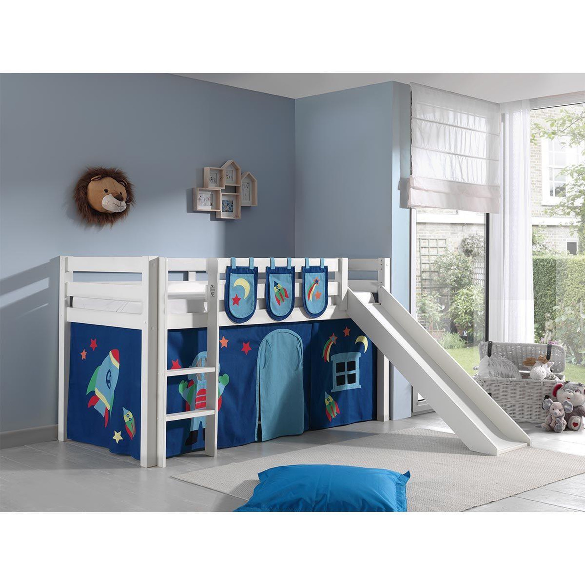 Voir la diapositive 5 : Paris Prix Pack - lit enfant toboggan, tente & 3 pochettes  pino astronaute ii  blanc