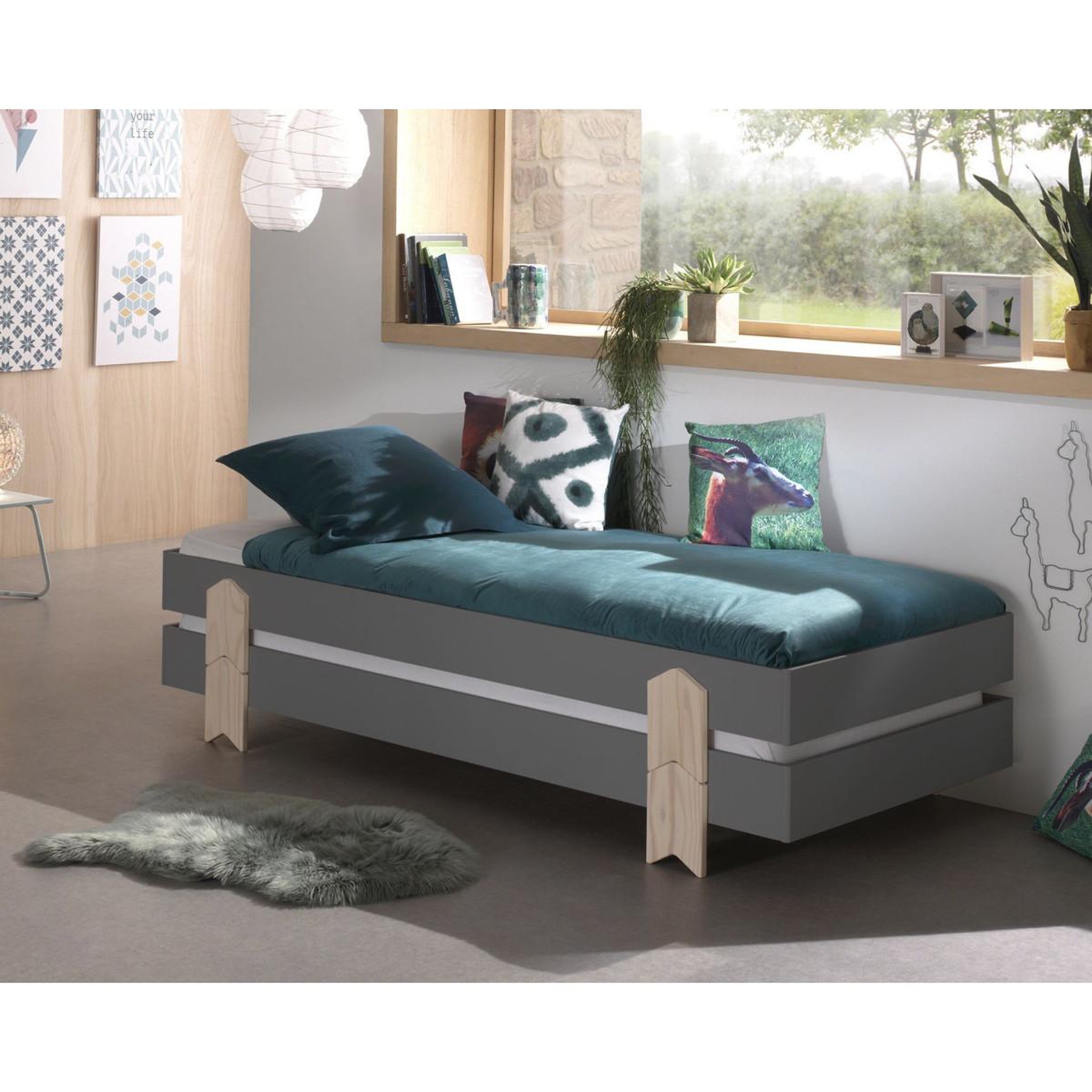Voir la diapositive 6 : Paris Prix Lit enfant en bois  modulo arrow iv  90x200cm gris