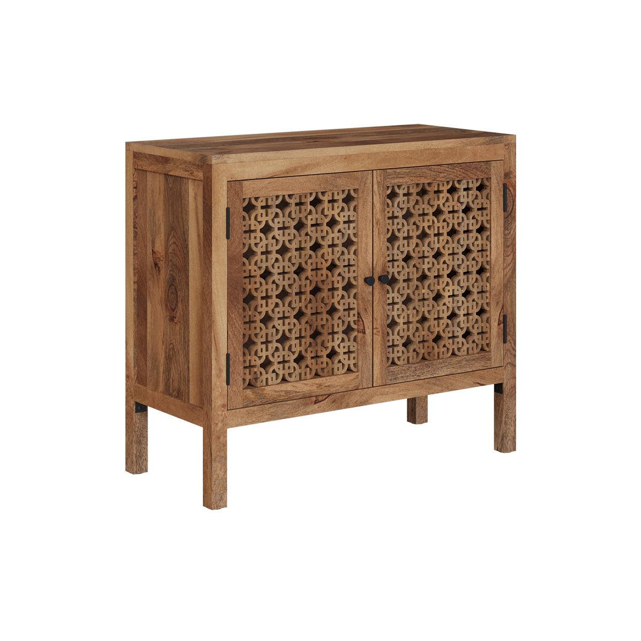 Voir la diapositive 3 : MAISON PAVANE Petit buffet ajouré en bois de manguier-Jaya