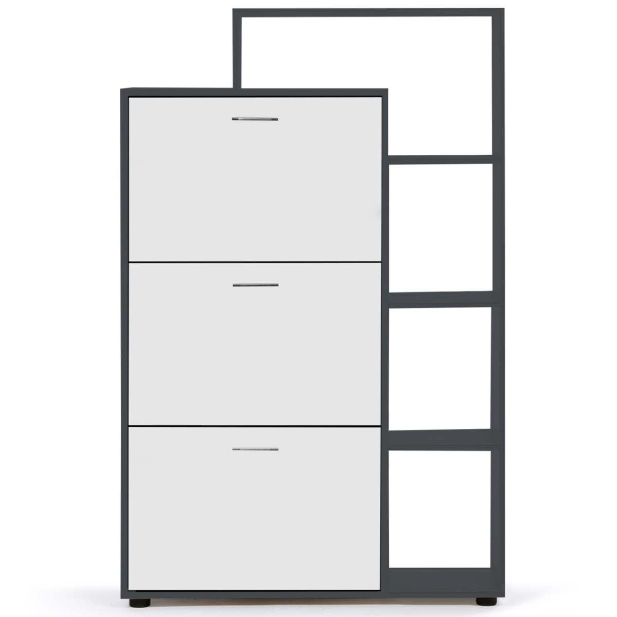 ID MARKET Meuble à chaussures 18 paires KLARK gris 3 portes blanches avec étagère
