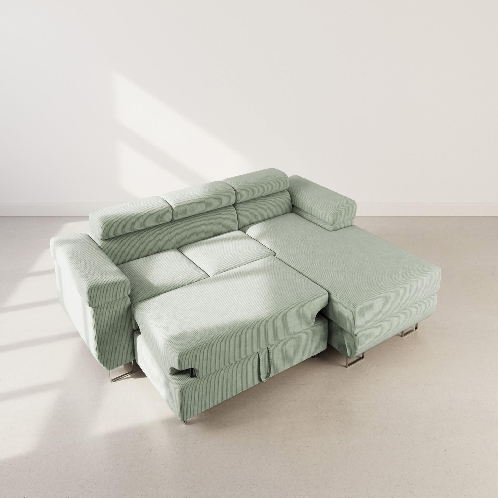 Voir la diapositive 2 : BEST MOBILIER Pablo - canapé d'angle droit - 6 places - convertible avec coffre et têtières réglables - en velours côtelé