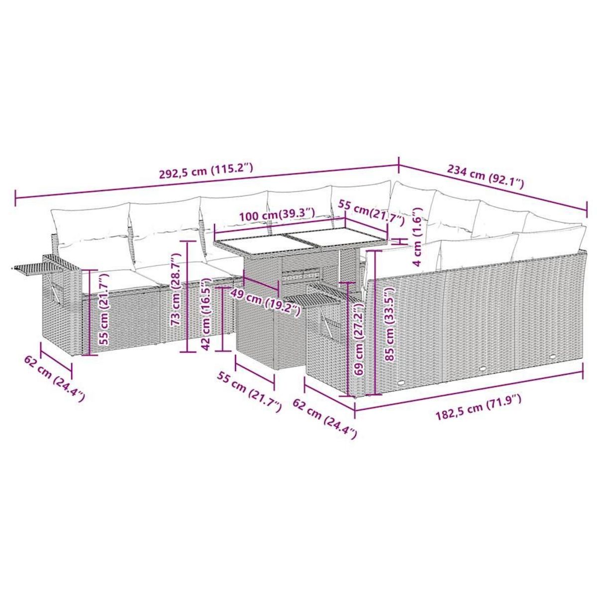 VIDAXL Salon de jardin 11 pcs avec coussins gris resine tressee