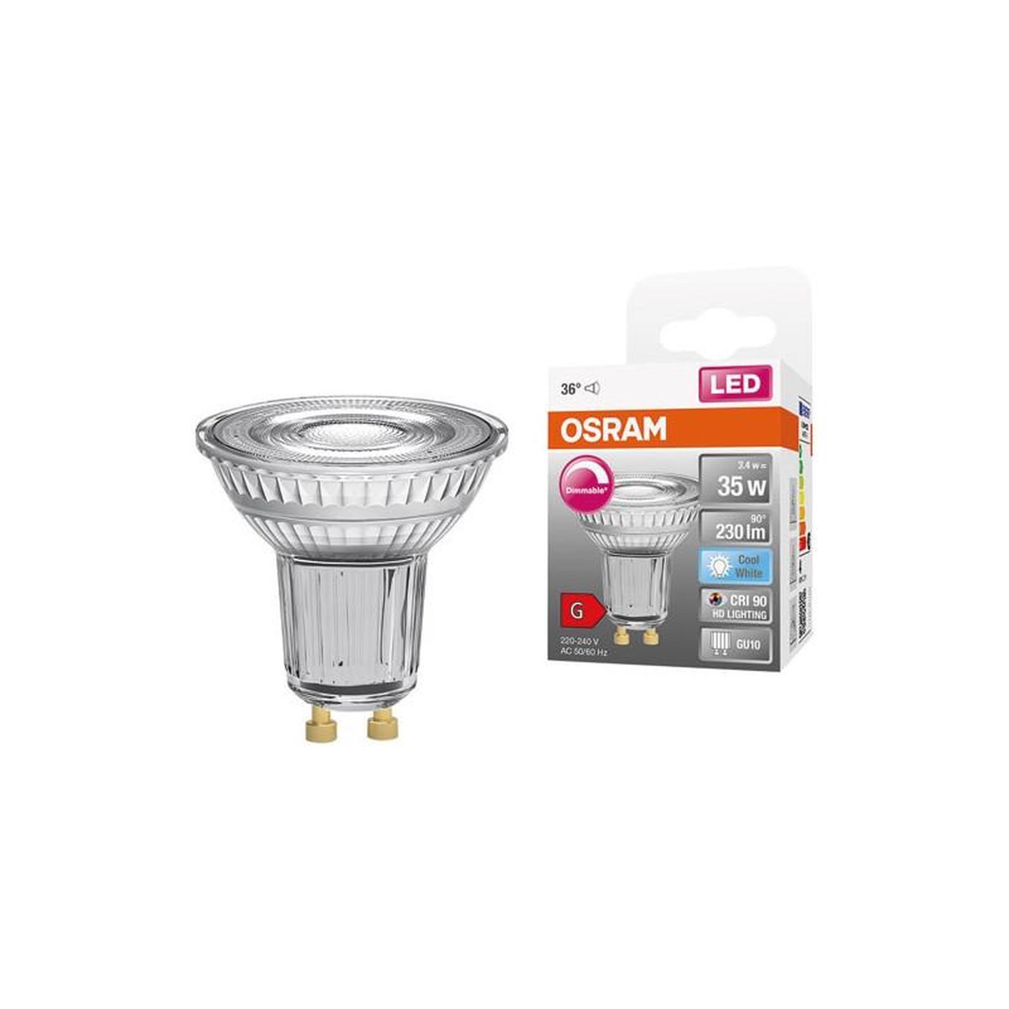 Voir la diapositive 2 : Osram SPOT PAR16 LED36 VERRE 3.7W GU10 FRD B OSRAM - 4058075797666