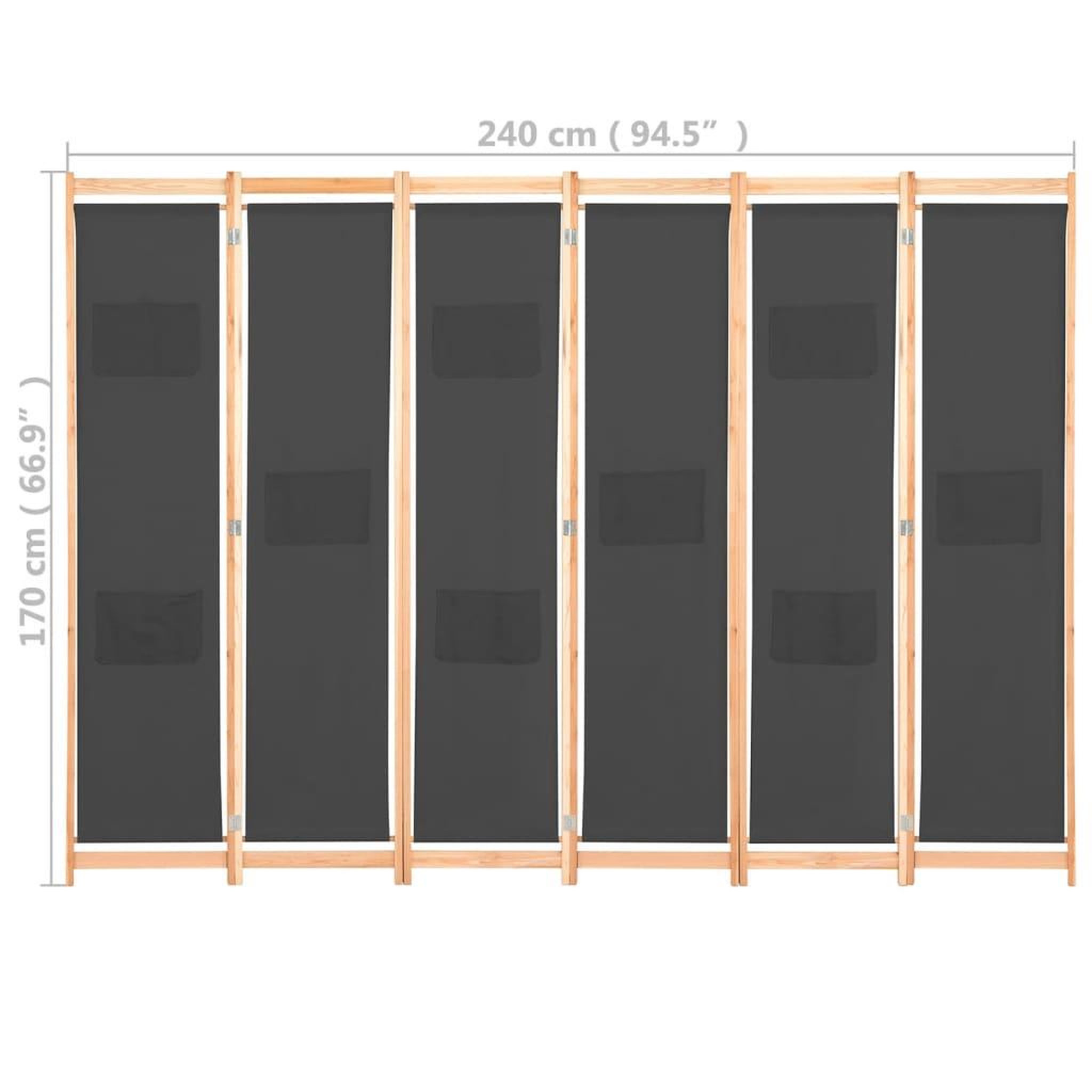 Voir la diapositive 6 : VIDAXL Cloison de separation 6 panneaux Gris 240 x 170 x 4 cm Tissu