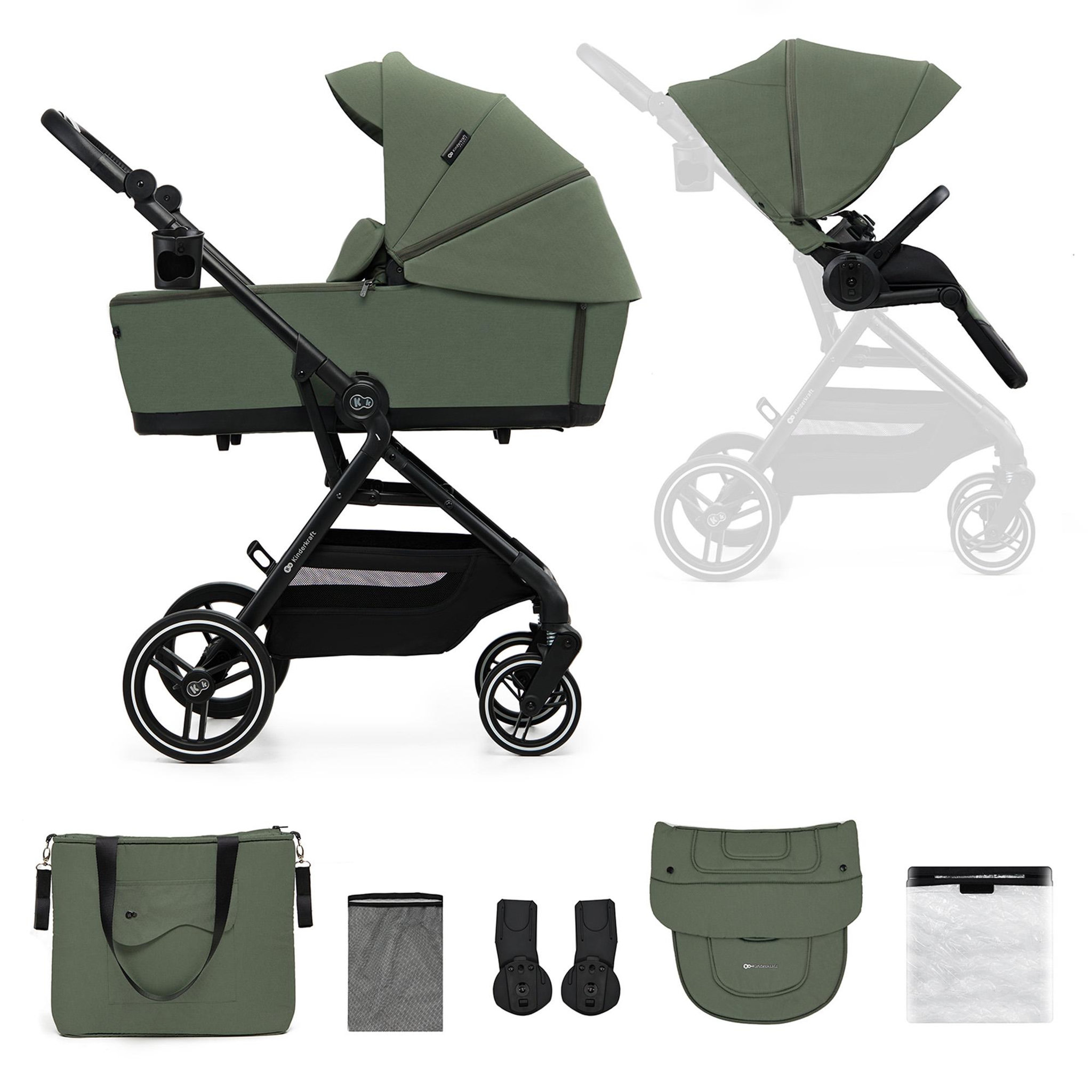Voir la diapositive 1 : KINDERKRAFT Poussette 2 en 1 avec nacelle YOXI, roues anti-crevaison et accessoires