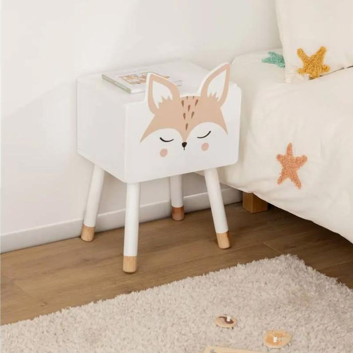 Atmosphera Kids Table de Chevet Enfant  Renard  53cm Blanc