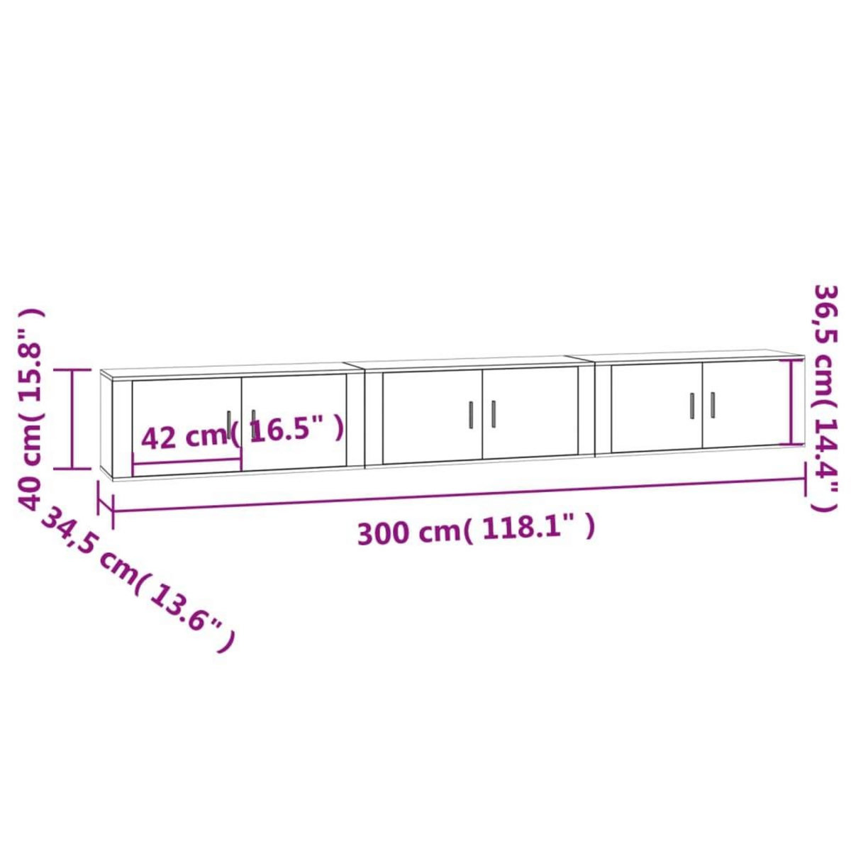 VIDAXL Meubles TV muraux 3 pcs blanc brillant 100x34,5x40 cm