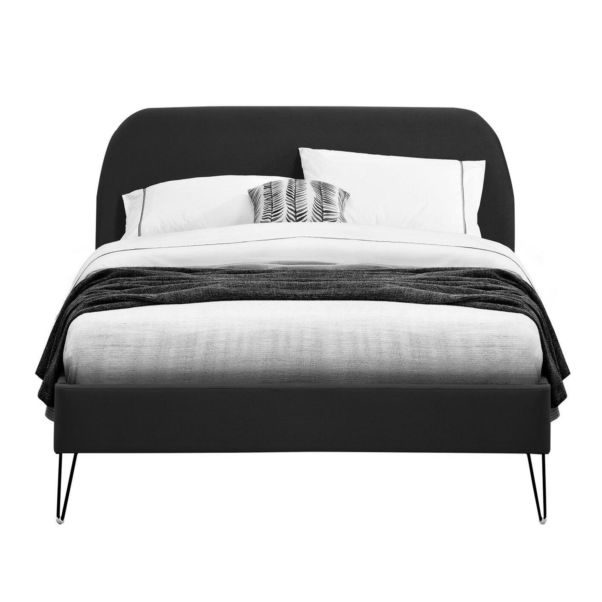 Voir la diapositive 3 : CONCEPT USINE Lit 140 x 190 cm en velours noir et pieds noirs PHOENIX