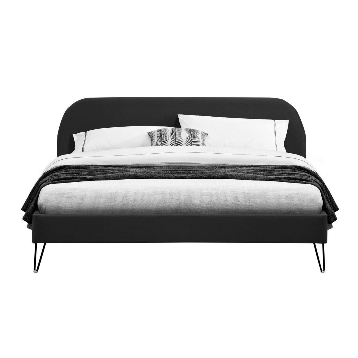 CONCEPT USINE Structure de lit 140 x 190 cm en velours noir et pieds noirs PHOENIX