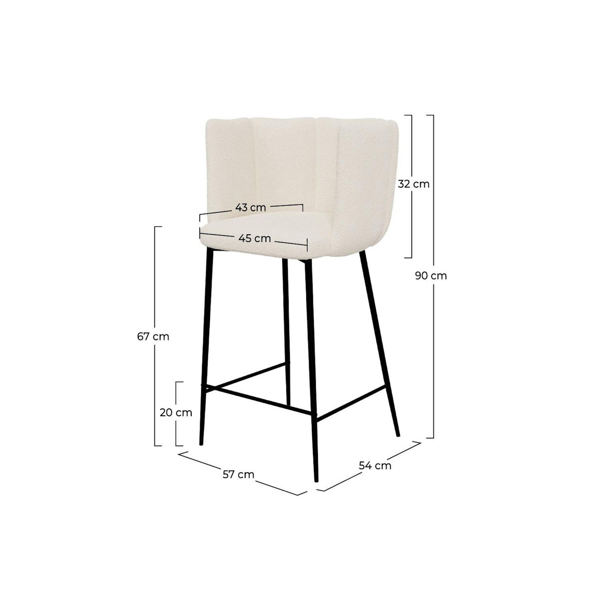Rendez vous déco Lot de 2 chaises pour îlot central 67 cm en tissu bouclé beige-Rosy