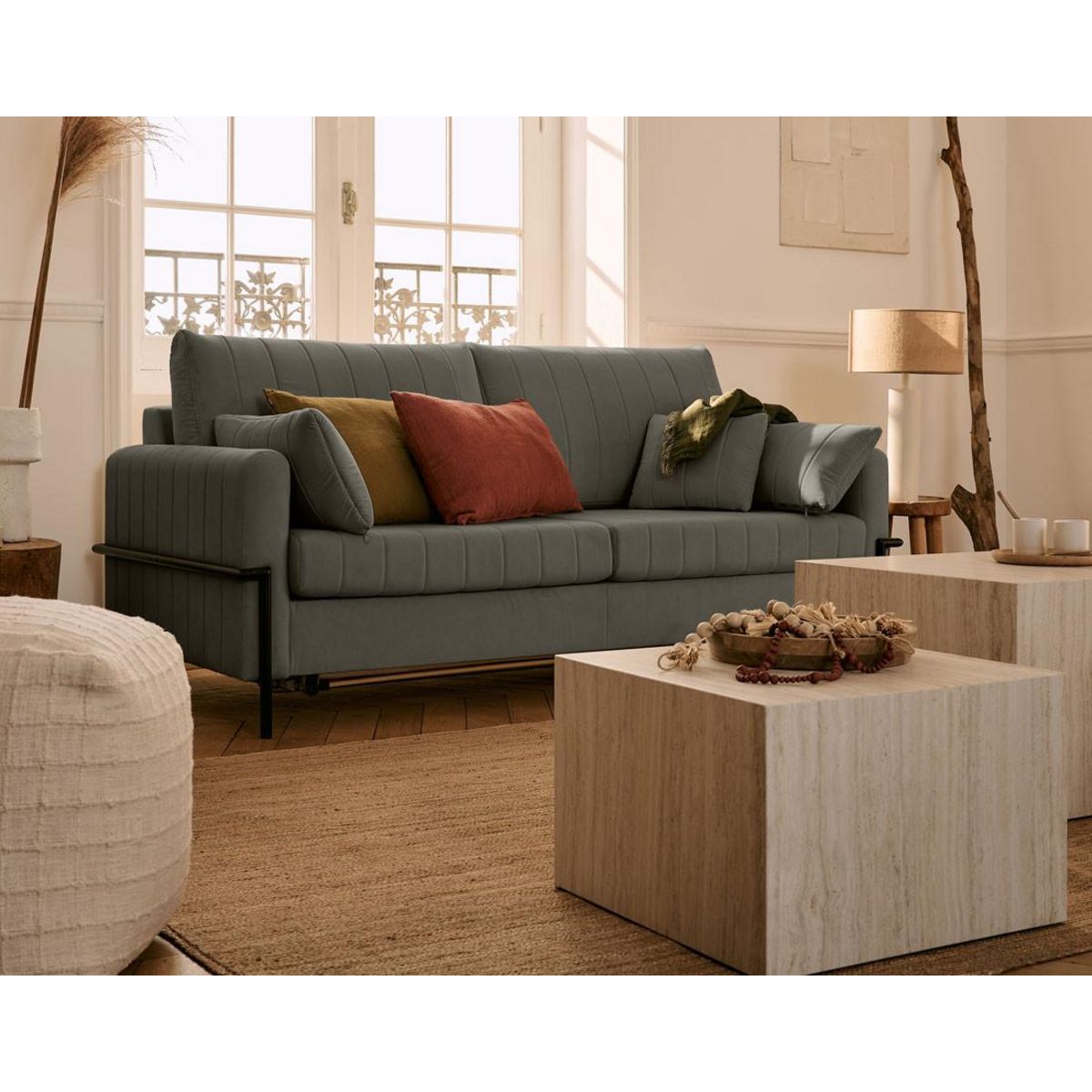 LISA DESIGN Ercolano - canapé 3 places convertible - couchage quotidien - matelas 11 cm - en velours